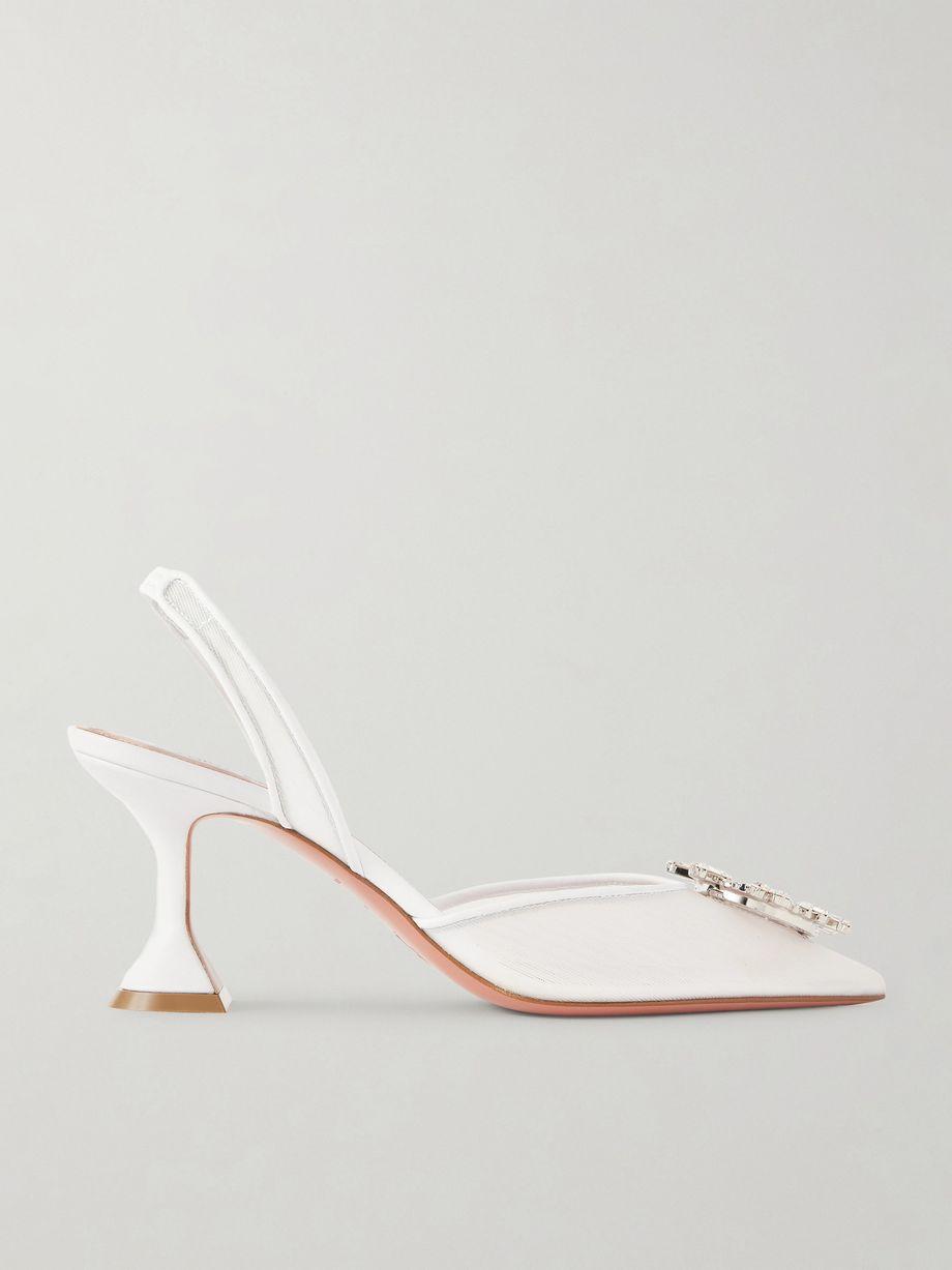 Begum crystal-embellished leather-trimmed mesh slingback pumps by AMINA MUADDI