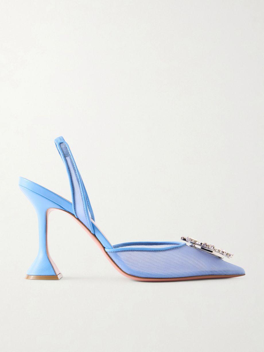 Begum leather-trimmed crystal-embellished mesh slingback pumps by AMINA MUADDI