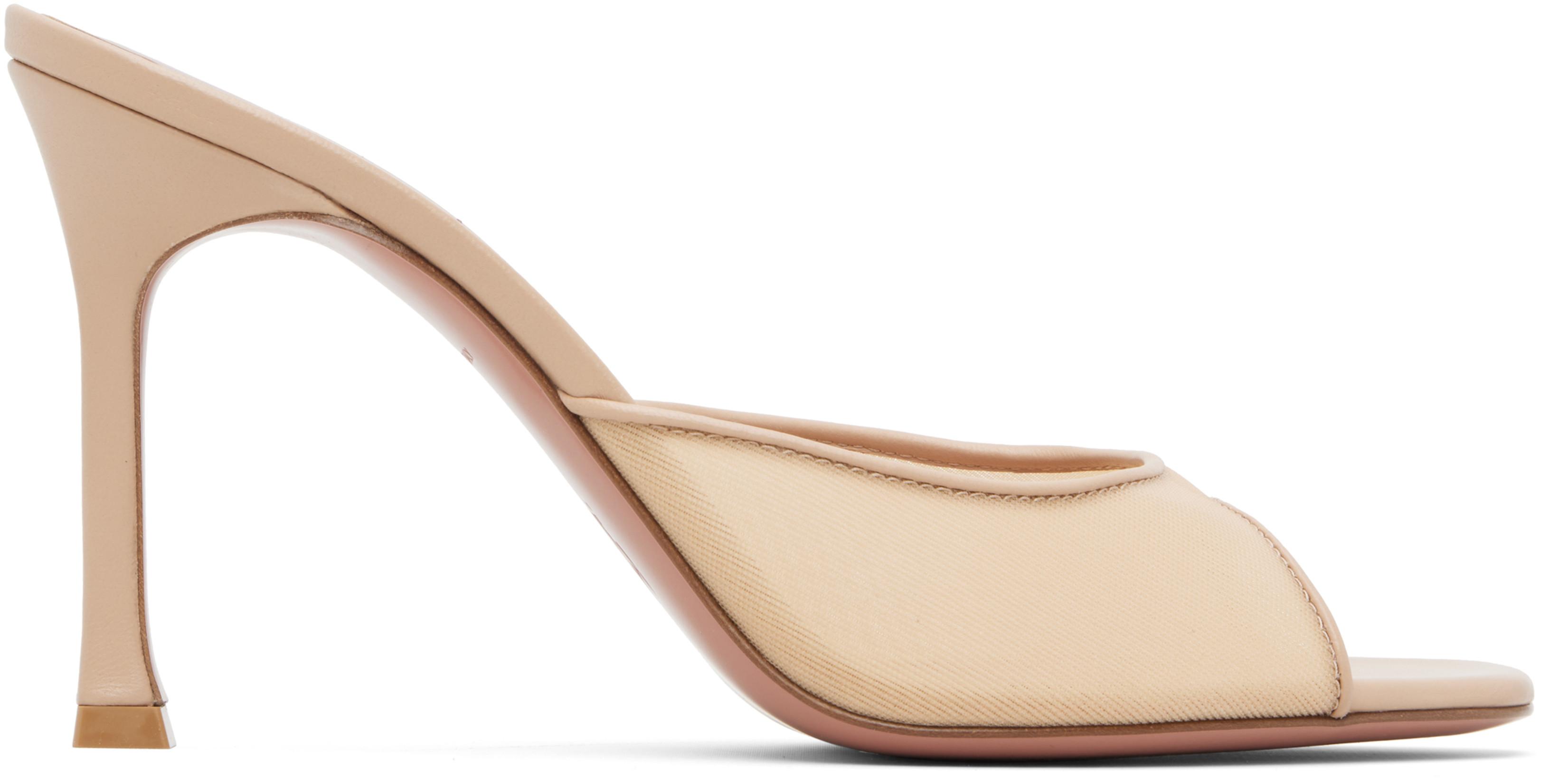 Beige Alexa Mesh Slipper 95 Heeled Sandals by AMINA MUADDI