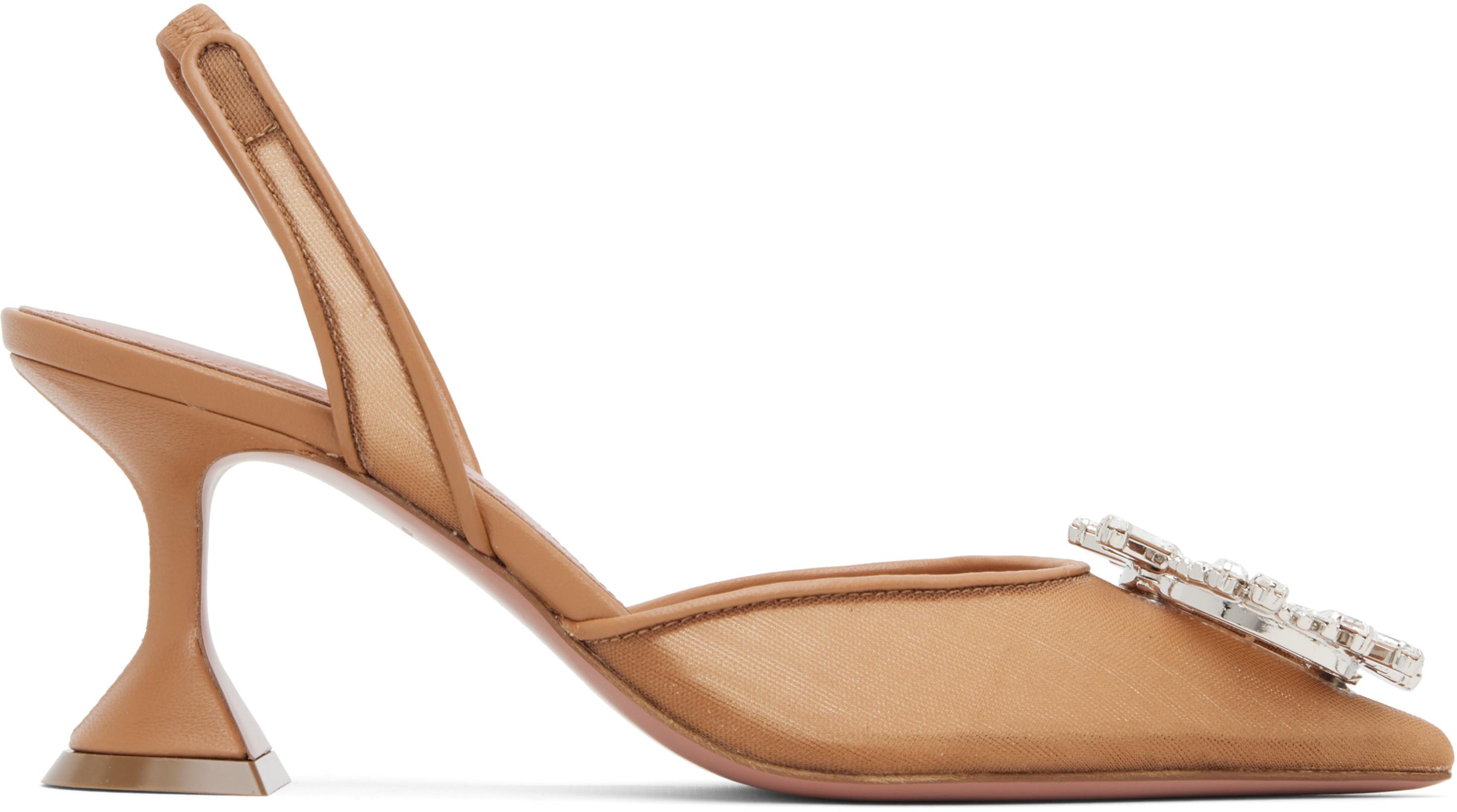 Beige Begum Mesh Sling 70 Heels by AMINA MUADDI