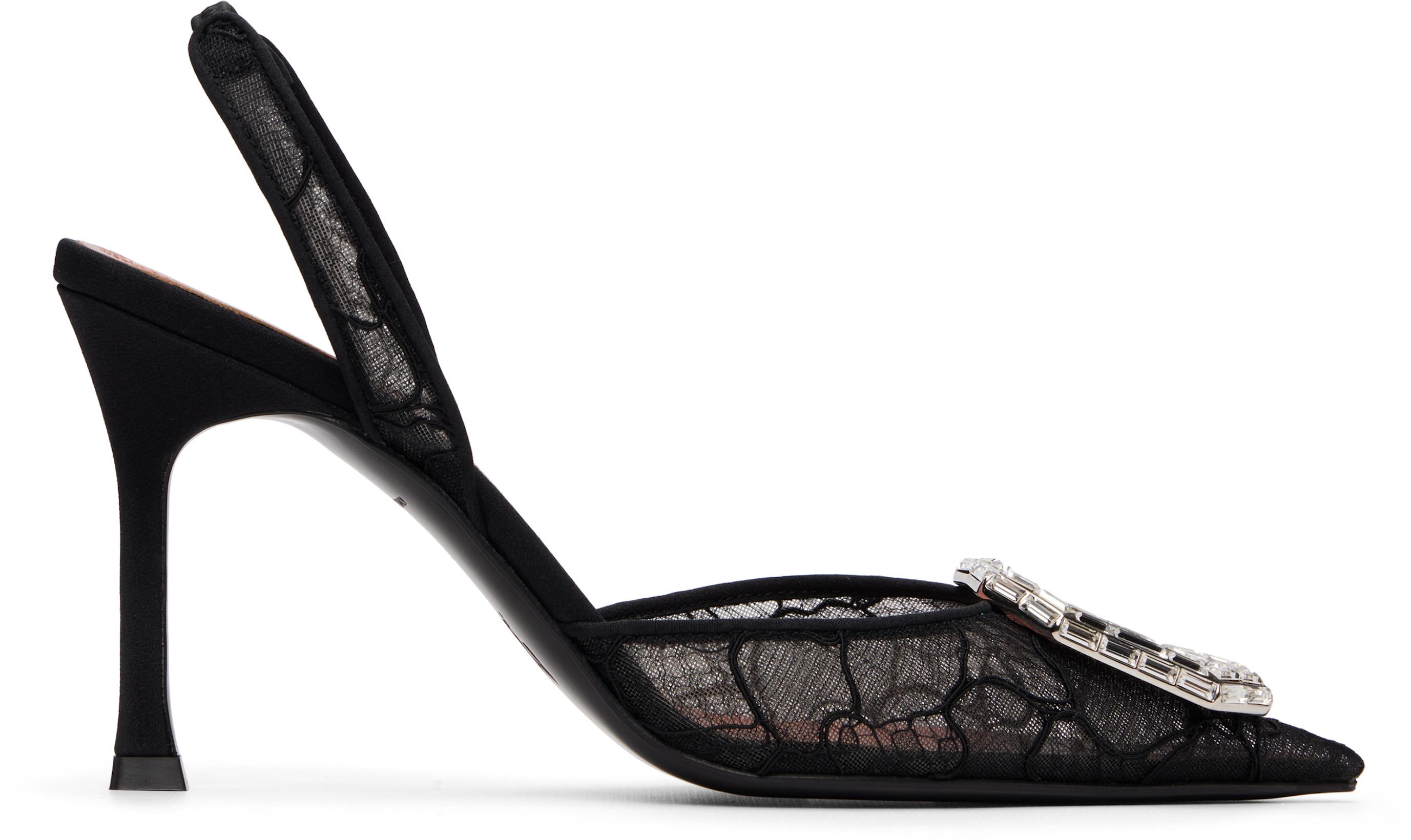 Black Camelia Lace Sling 90 Heels by AMINA MUADDI