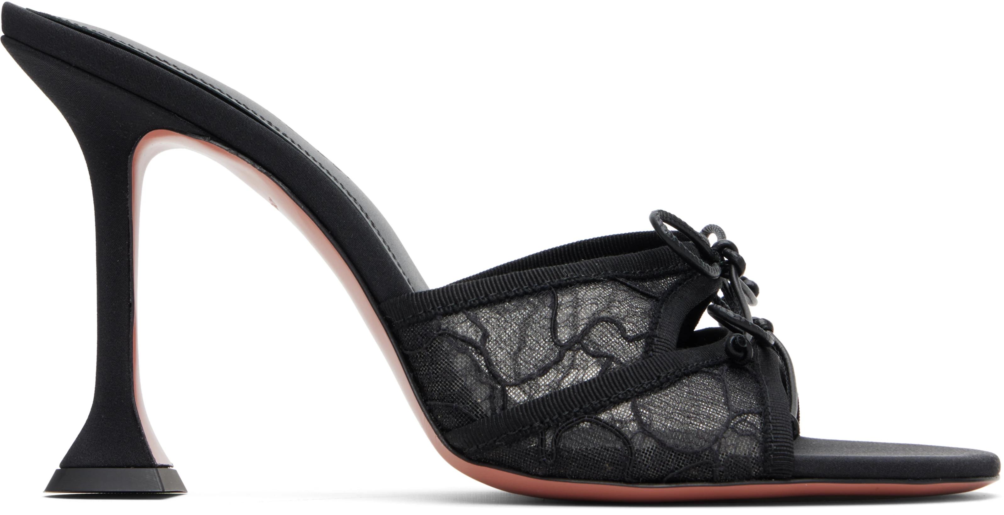 Black Eleonora Lace Slipper 95 Heeled Sandals by AMINA MUADDI