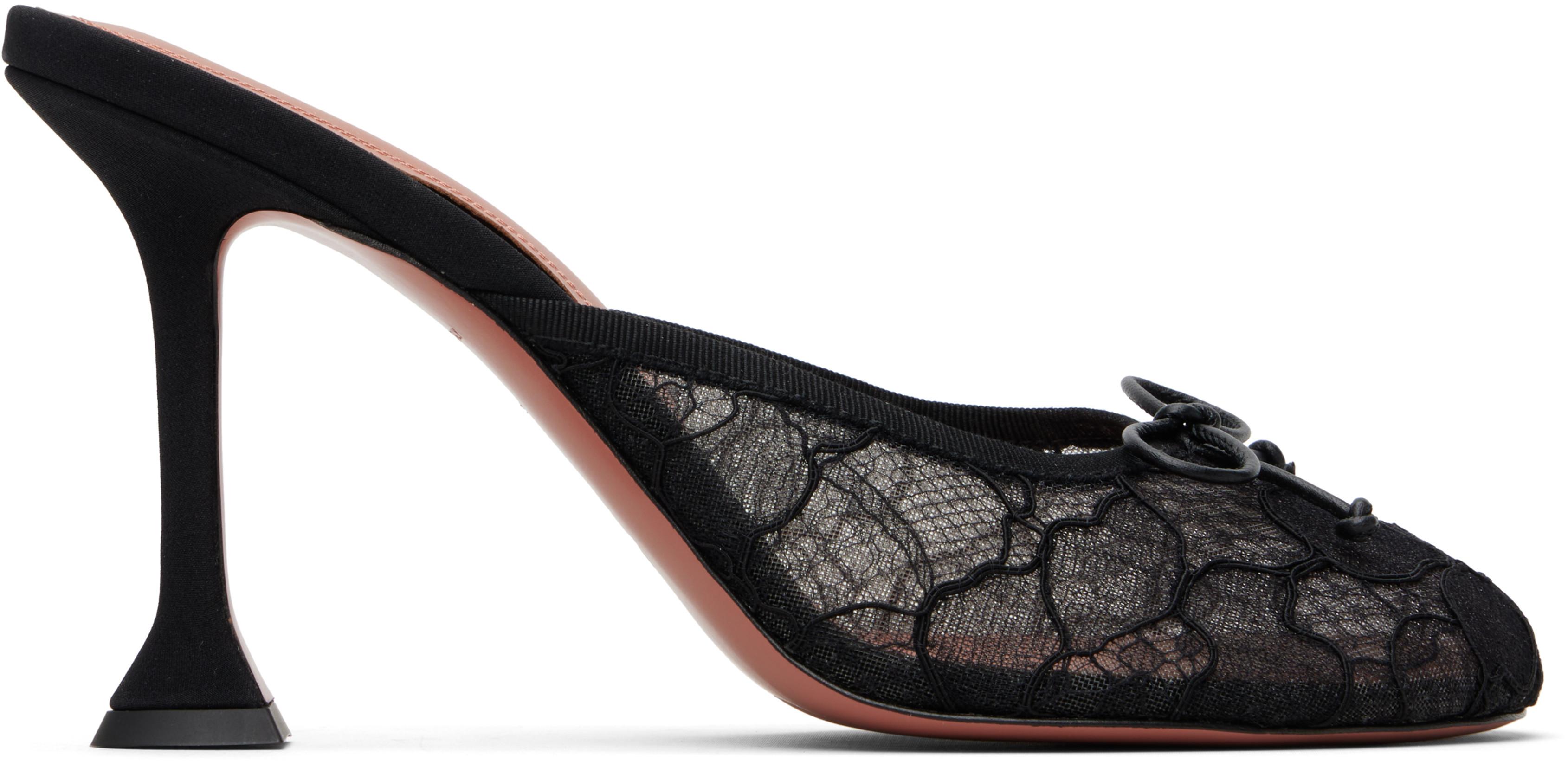 Black Lila Lace Slipper 95 Heels by AMINA MUADDI
