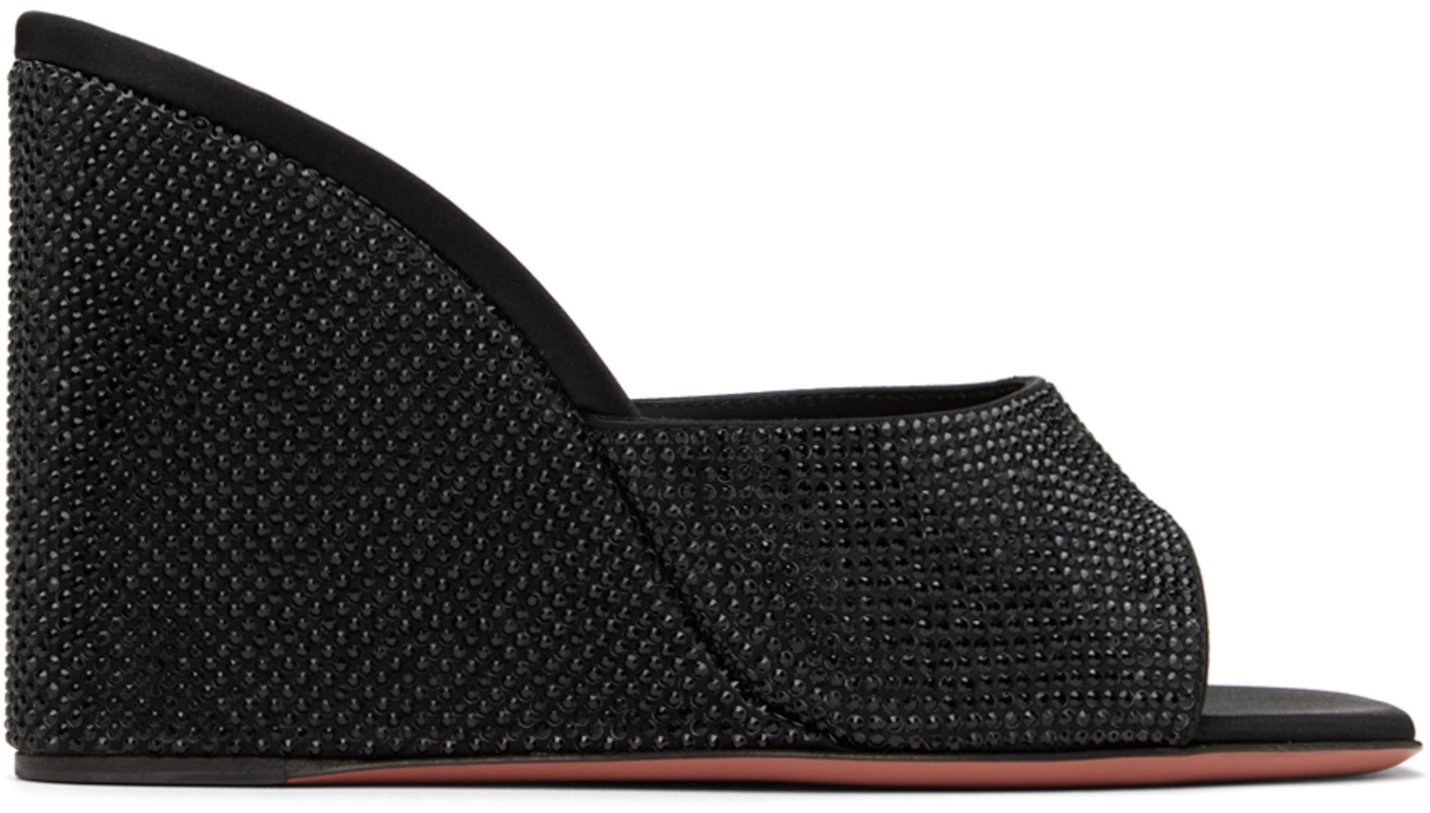 Black Lupita Crystal Wedge Heeled Sandals by AMINA MUADDI