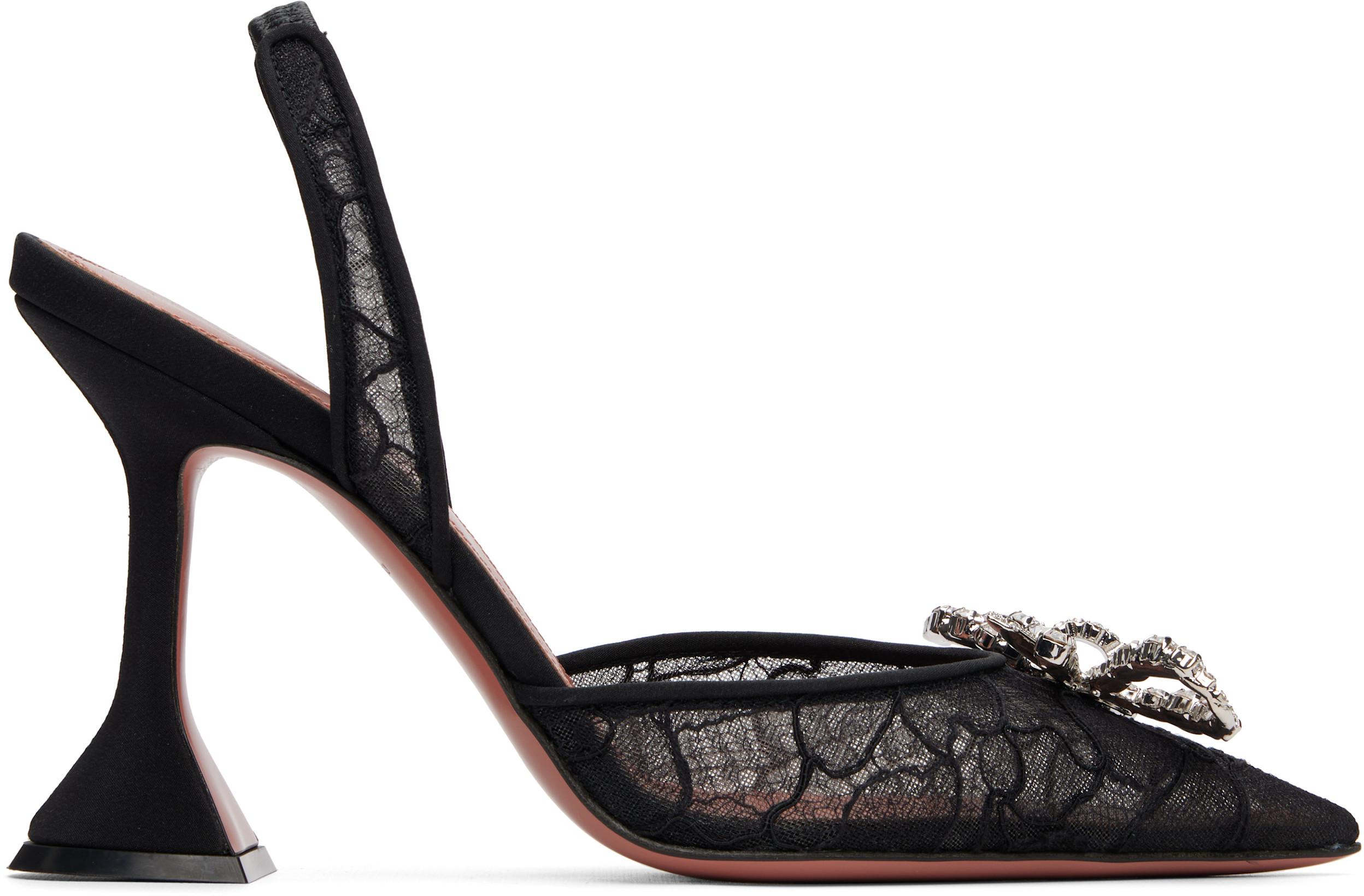 Black Rosie Lace Sling 95 Heels by AMINA MUADDI