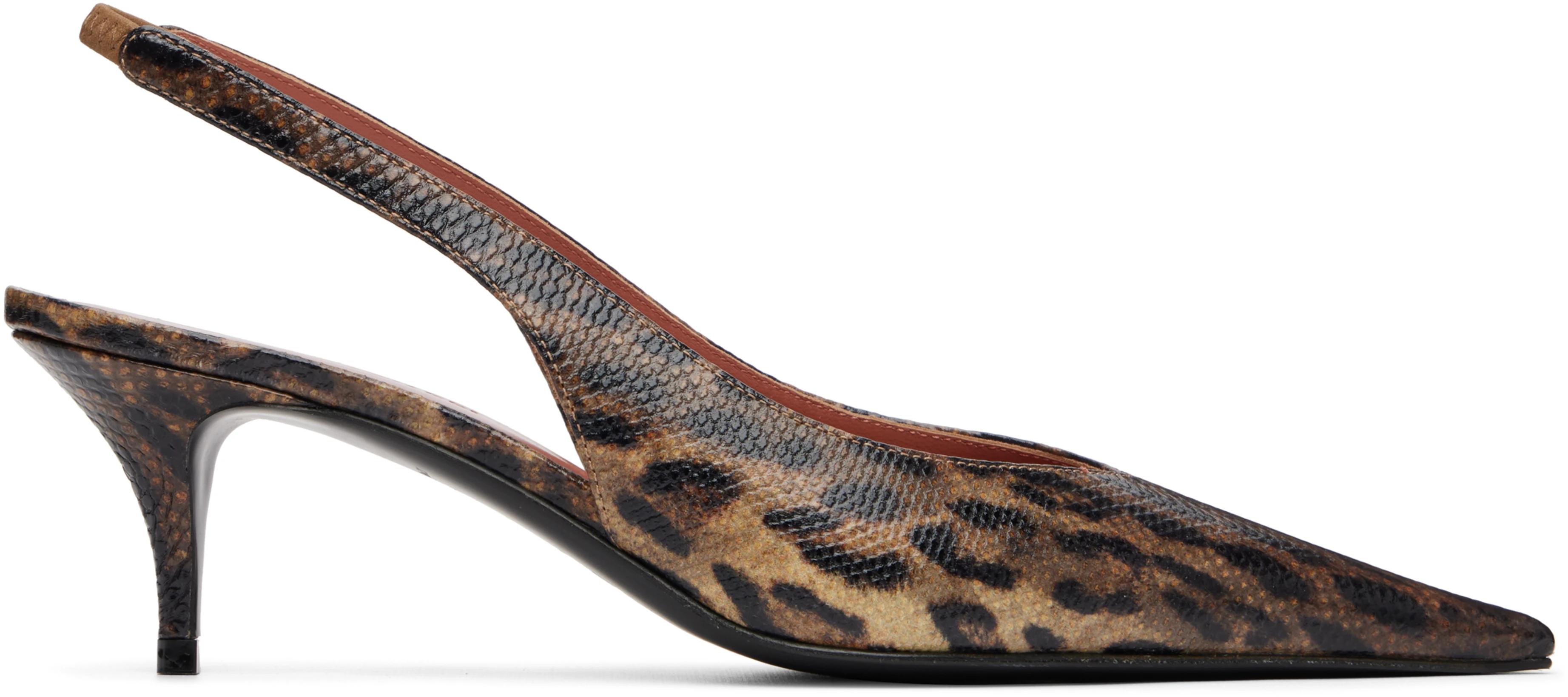 Brown Anok Sling 55 Snakeskin Heels by AMINA MUADDI