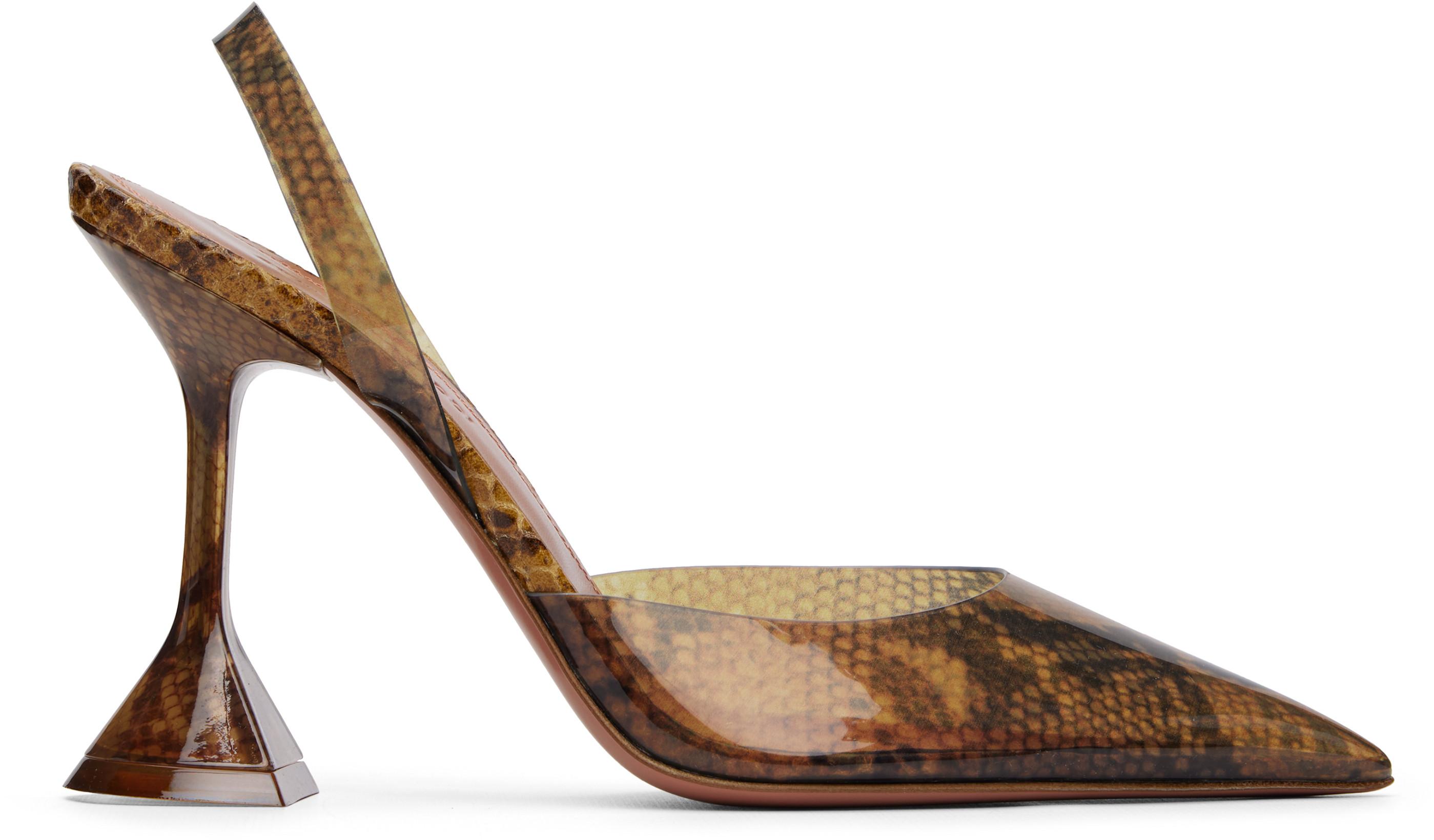 Brown Holli Glass Sling 95 Heels by AMINA MUADDI