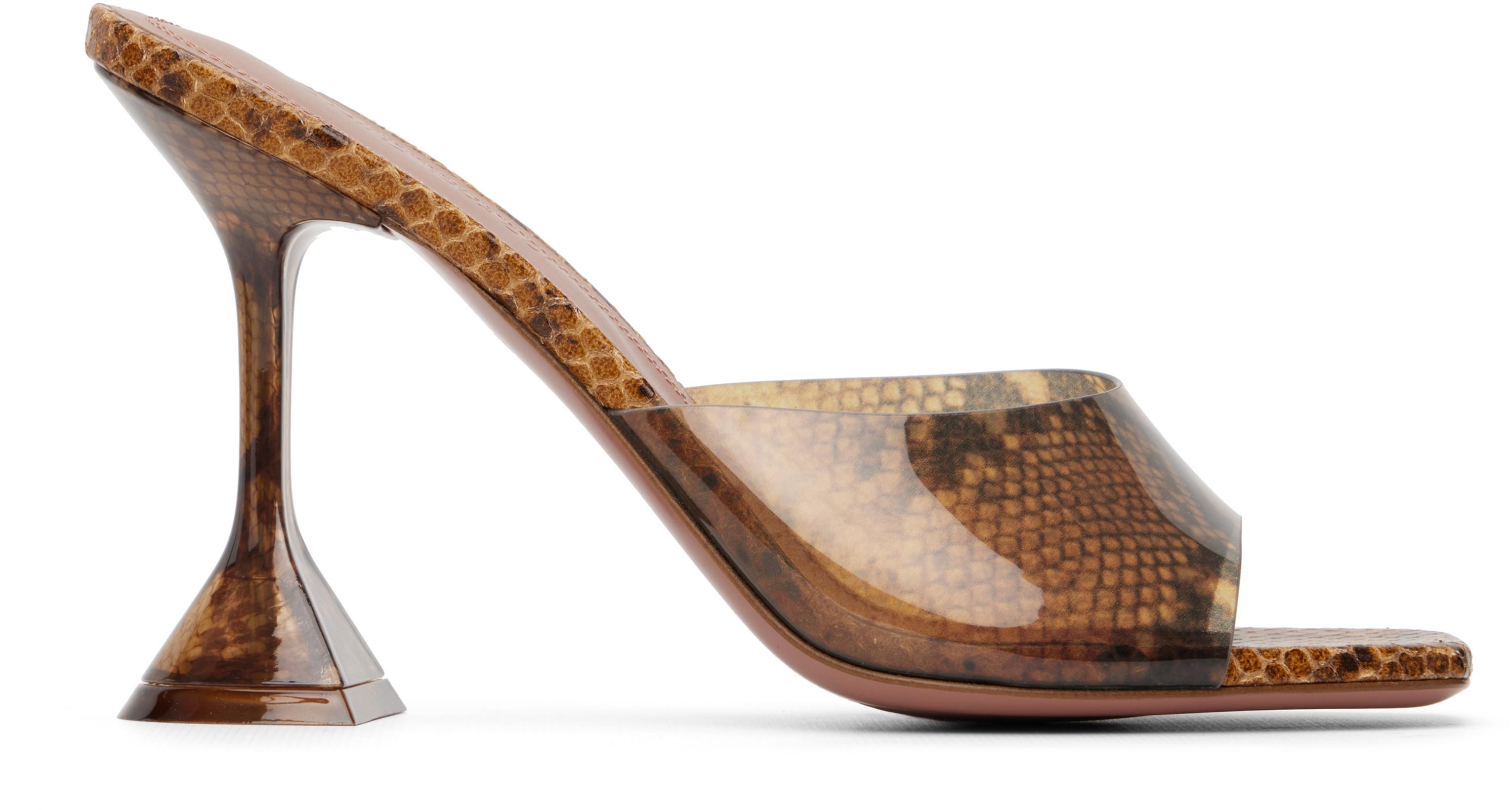 Brown Lupita Glass Slipper 95 Heeled Sandals by AMINA MUADDI