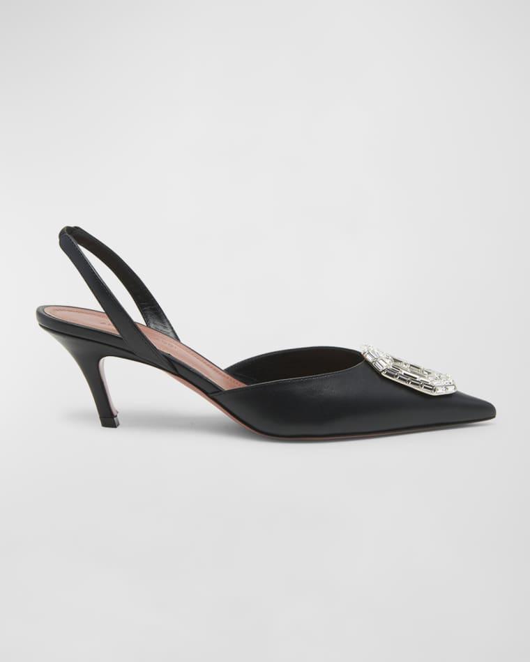 Camelia Leather Crystal Halter Pumps by AMINA MUADDI