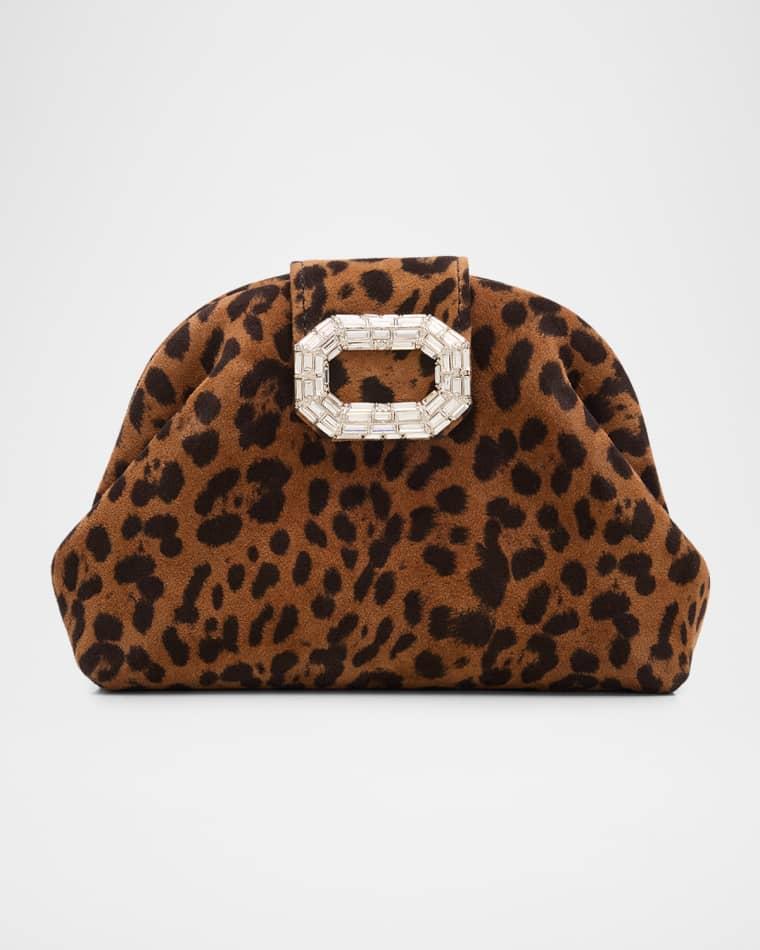 Camelia Micro Crystal Buckle Animal-Print Suede Clutch Bag by AMINA MUADDI