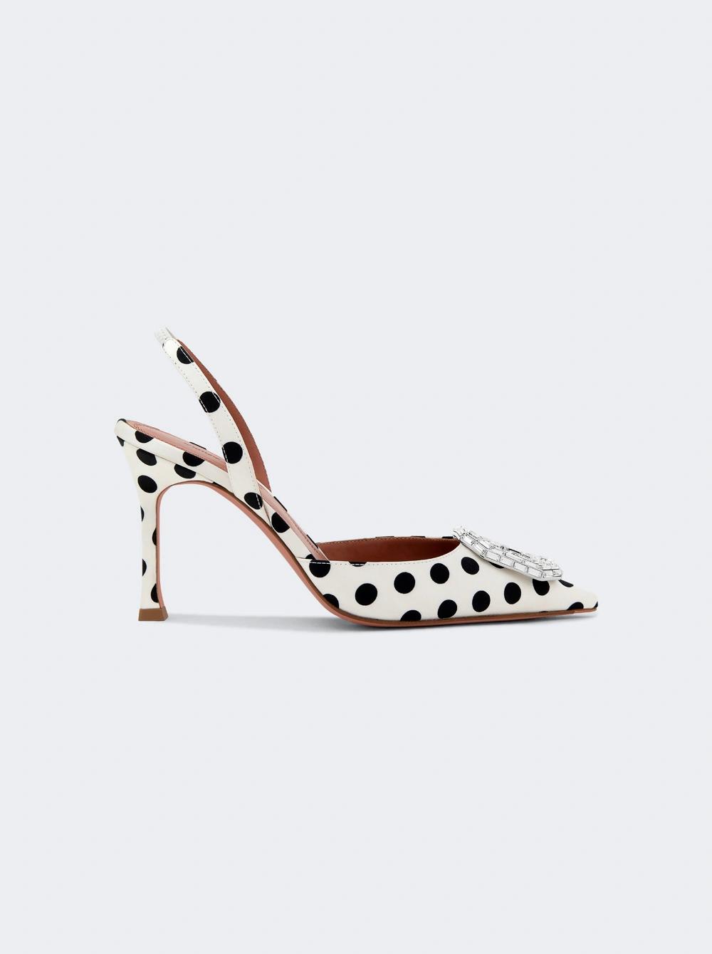 Camelia Sling Pump Ivory Polka Dot Satin  | The Webster by AMINA MUADDI