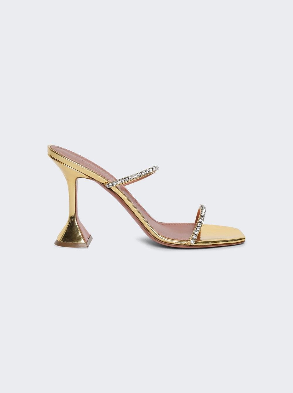 Gilda Mirror High Heel Slipper Sandals Gold  | The Webster by AMINA MUADDI