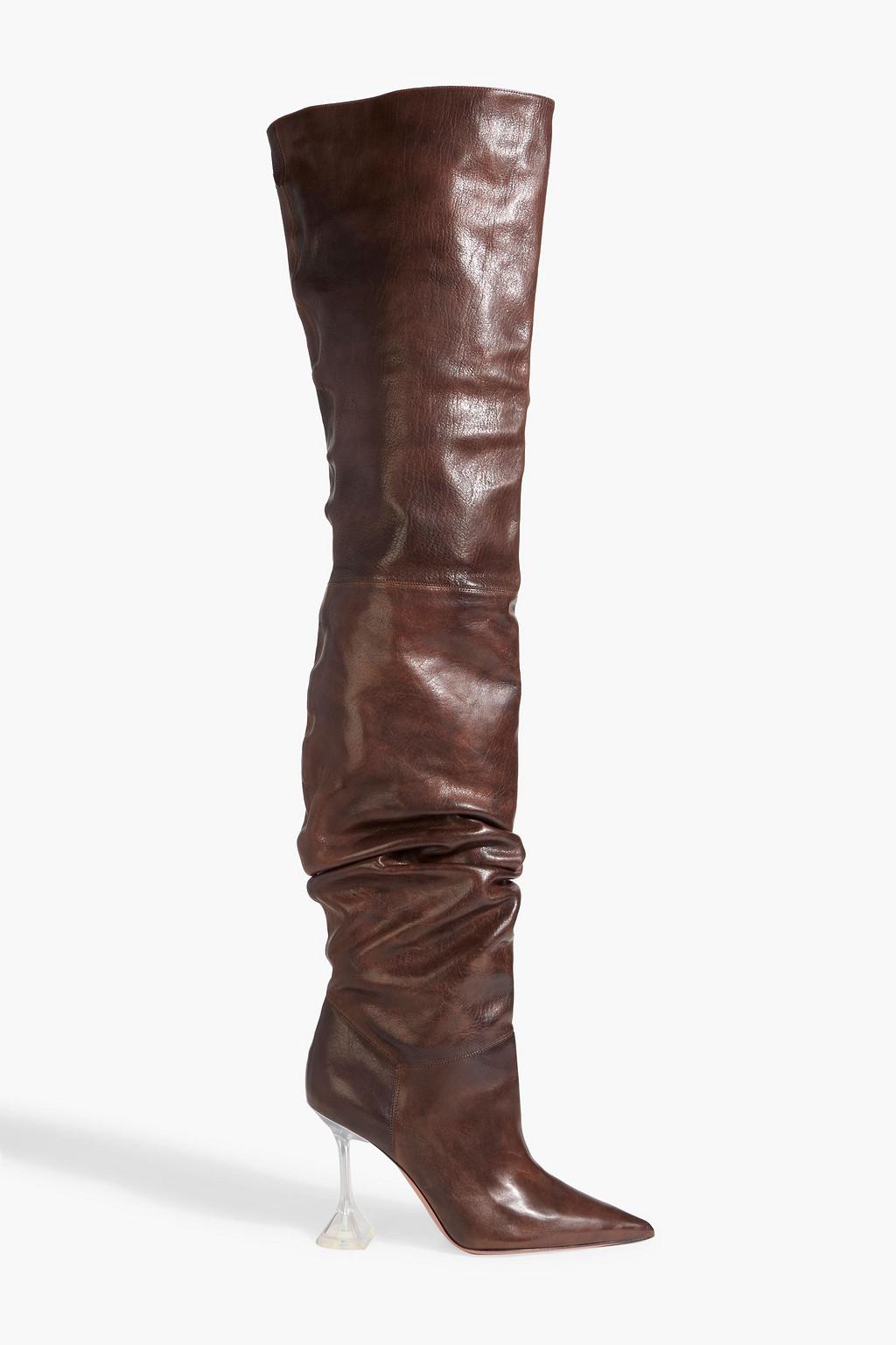 Olivia Glass leather thigh boots by AMINA MUADDI