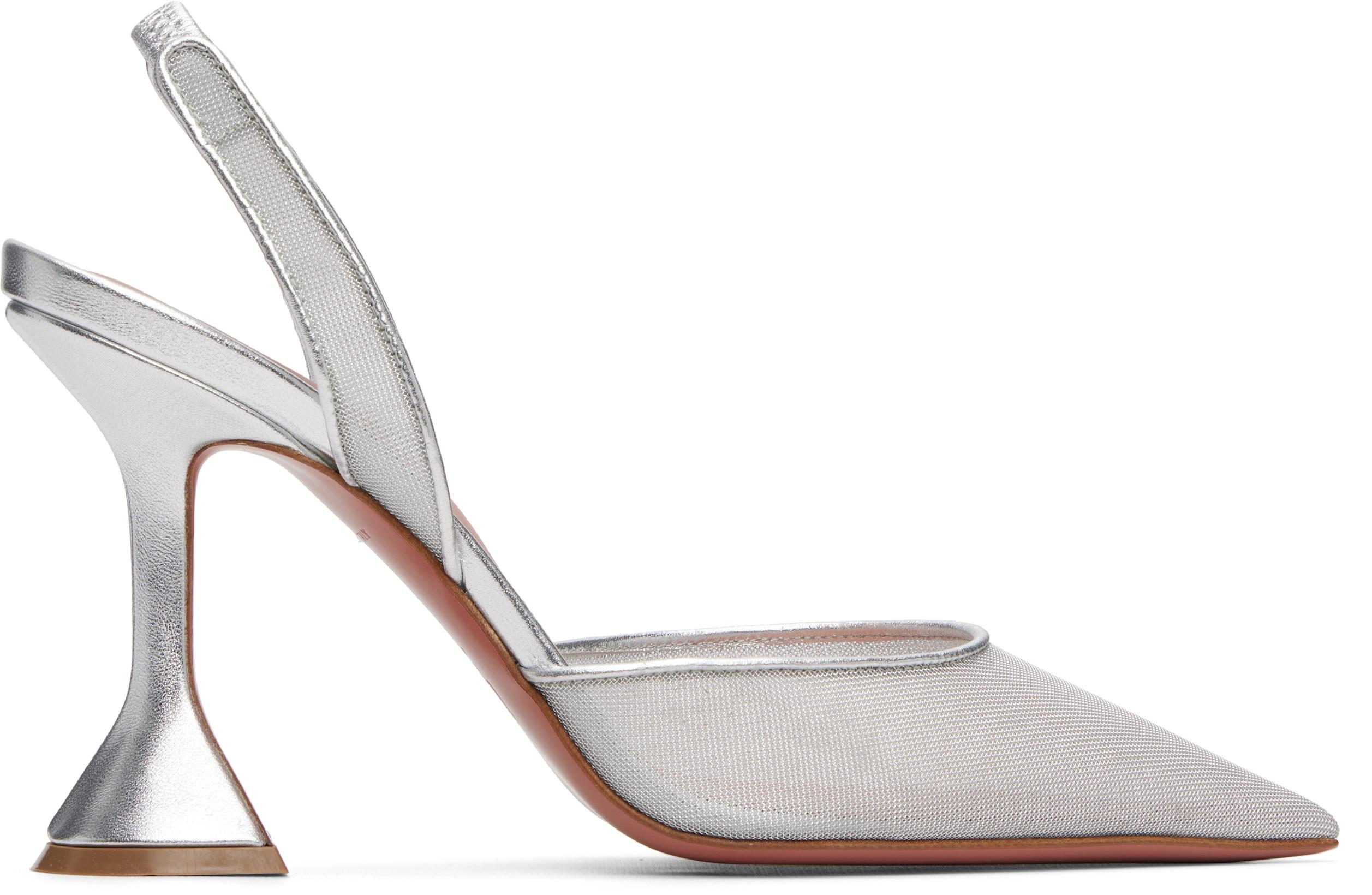Silver Holli Mesh Sling 95 Heels by AMINA MUADDI