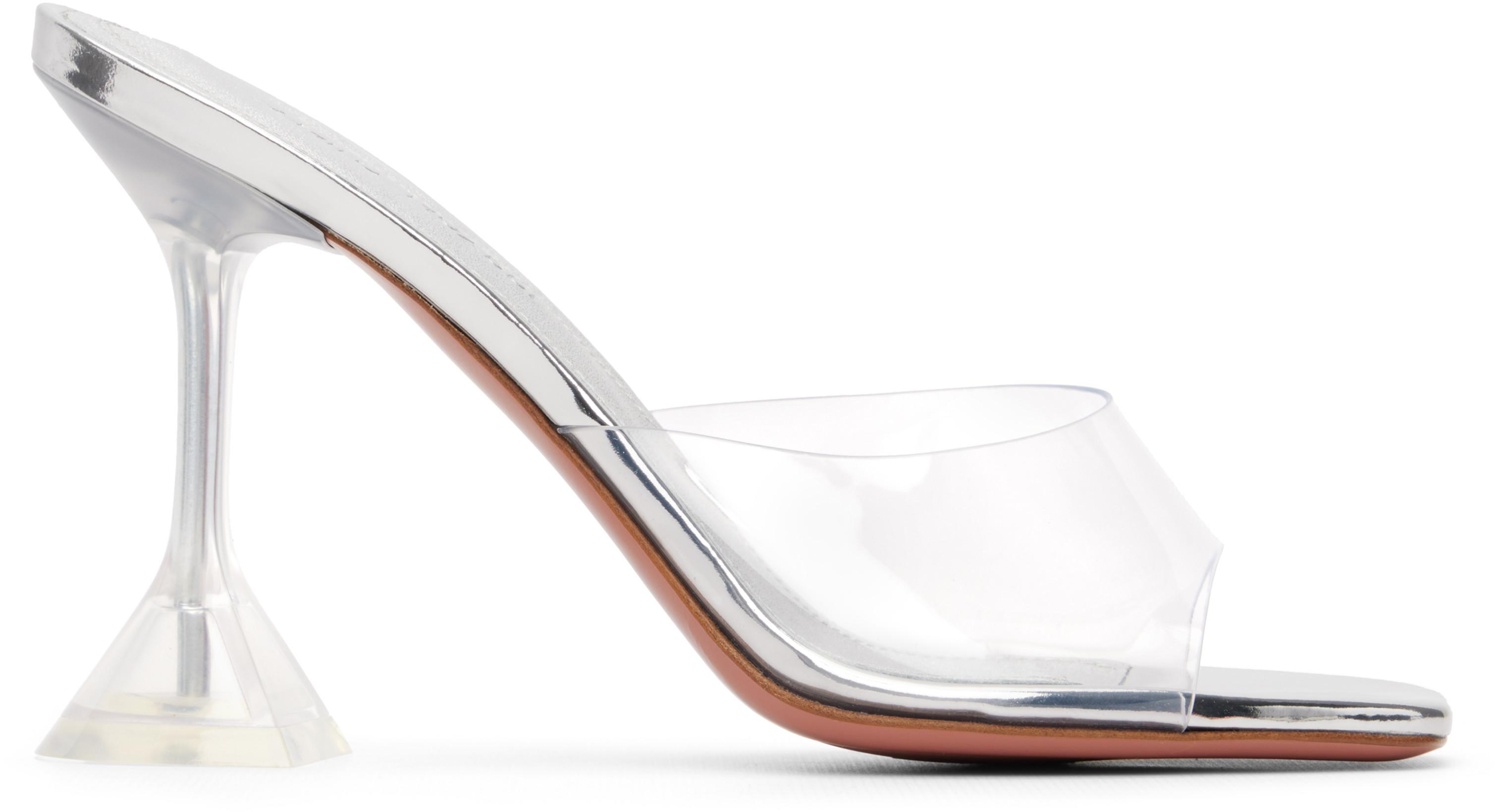 Silver Lupita Glass Slipper 95 Heeled Sandals by AMINA MUADDI