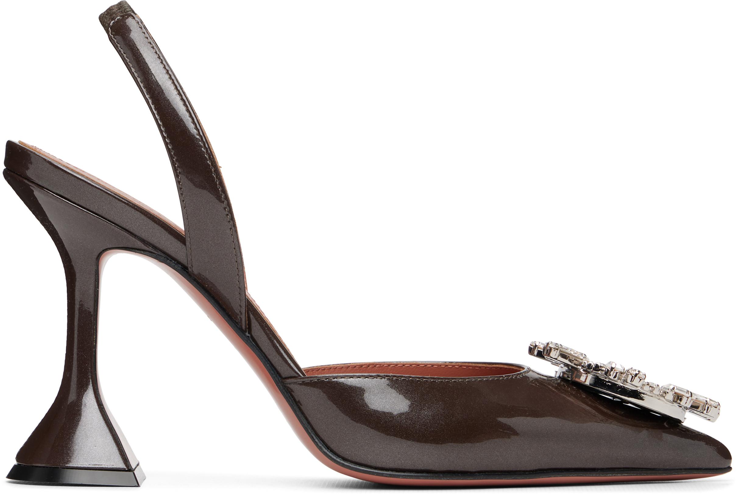 Taupe Begum 95 Sling Heels by AMINA MUADDI