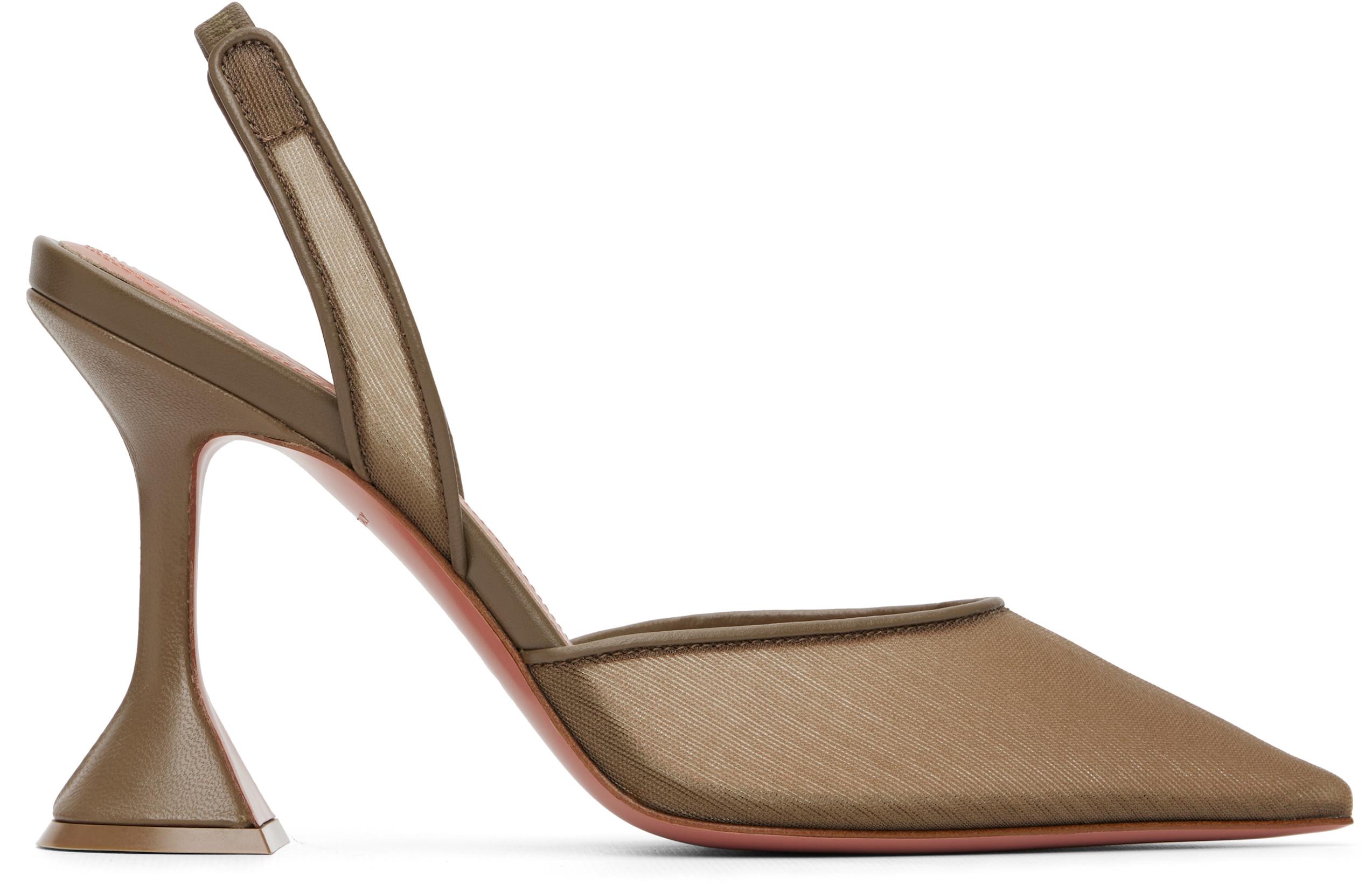 Taupe Holli Mesh Sling 95 Heels by AMINA MUADDI