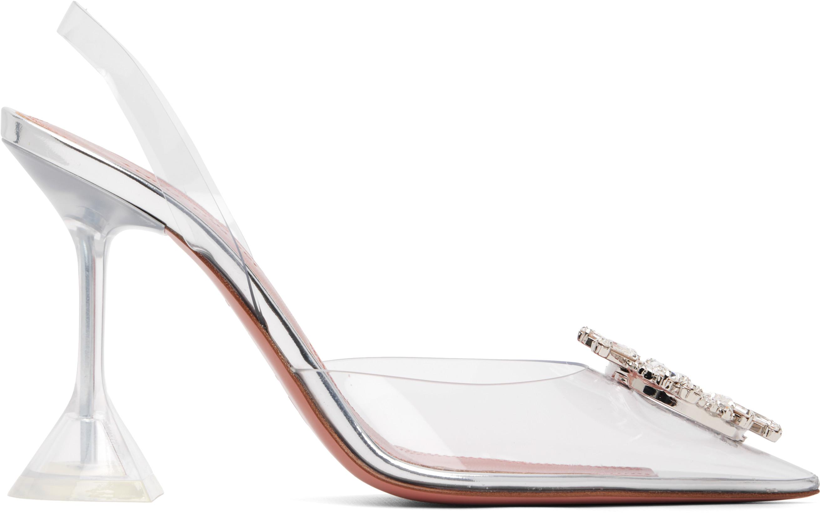Transparent Begum Glass Sling 95 Heels by AMINA MUADDI