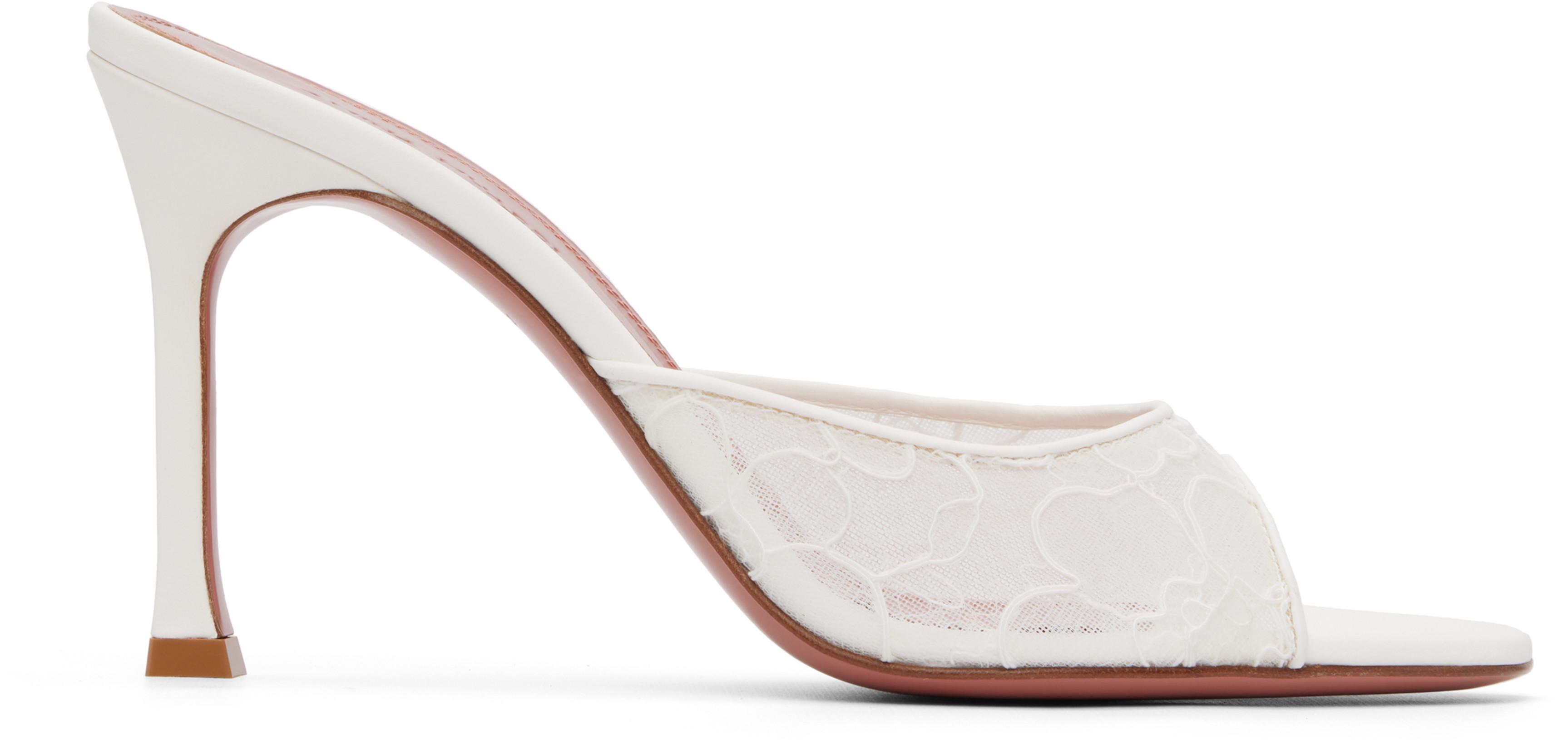 White Alexa Lace Slipper 95 Heeled Sandals by AMINA MUADDI