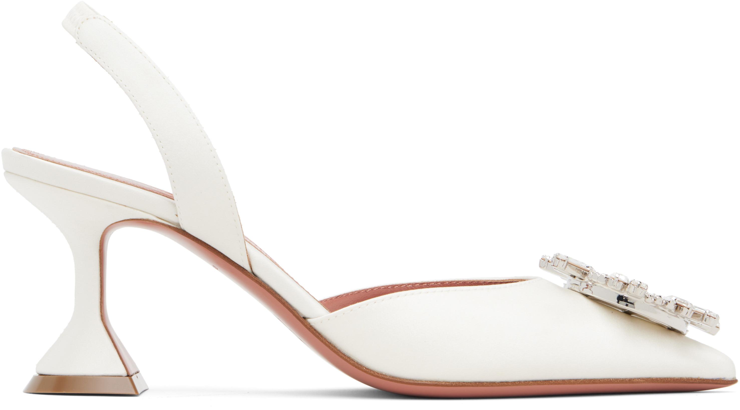 White Begum Sling 70 Heels by AMINA MUADDI