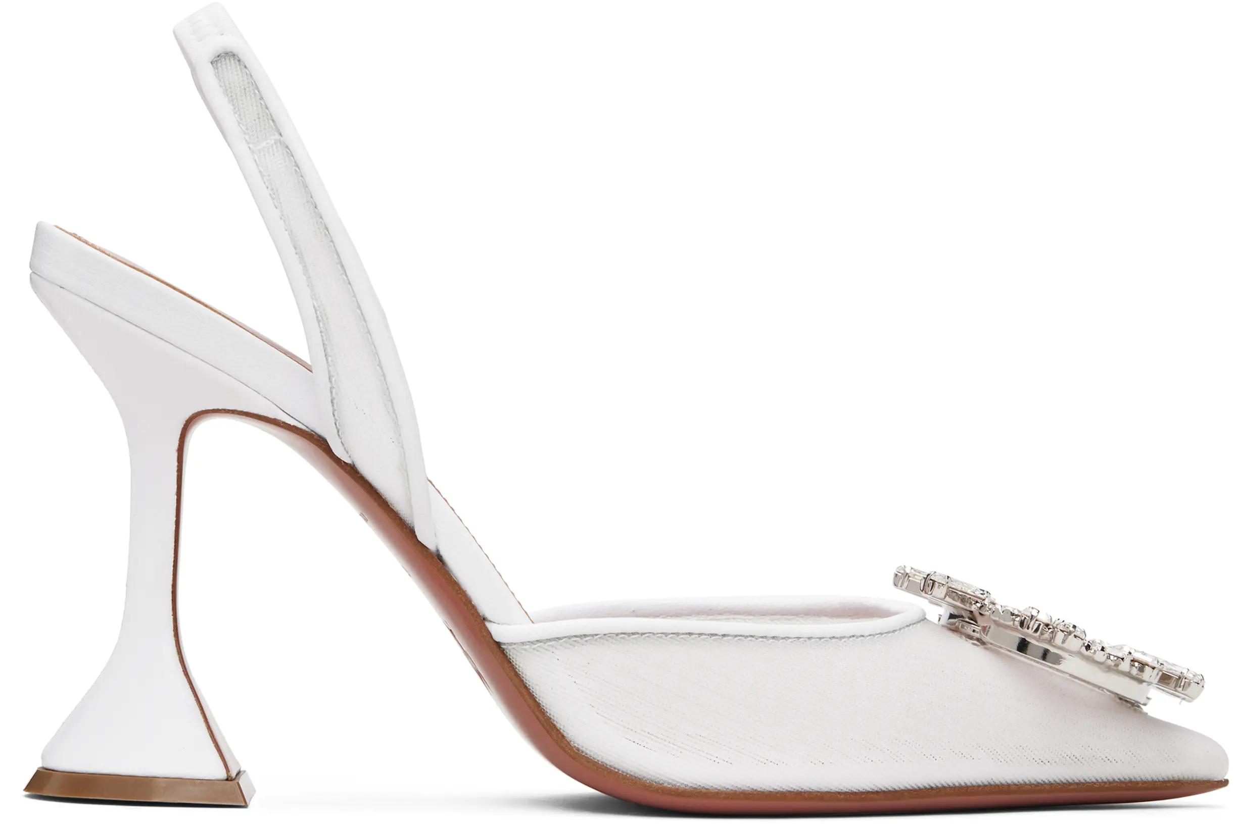 White Begum Sling 95 Heels by AMINA MUADDI