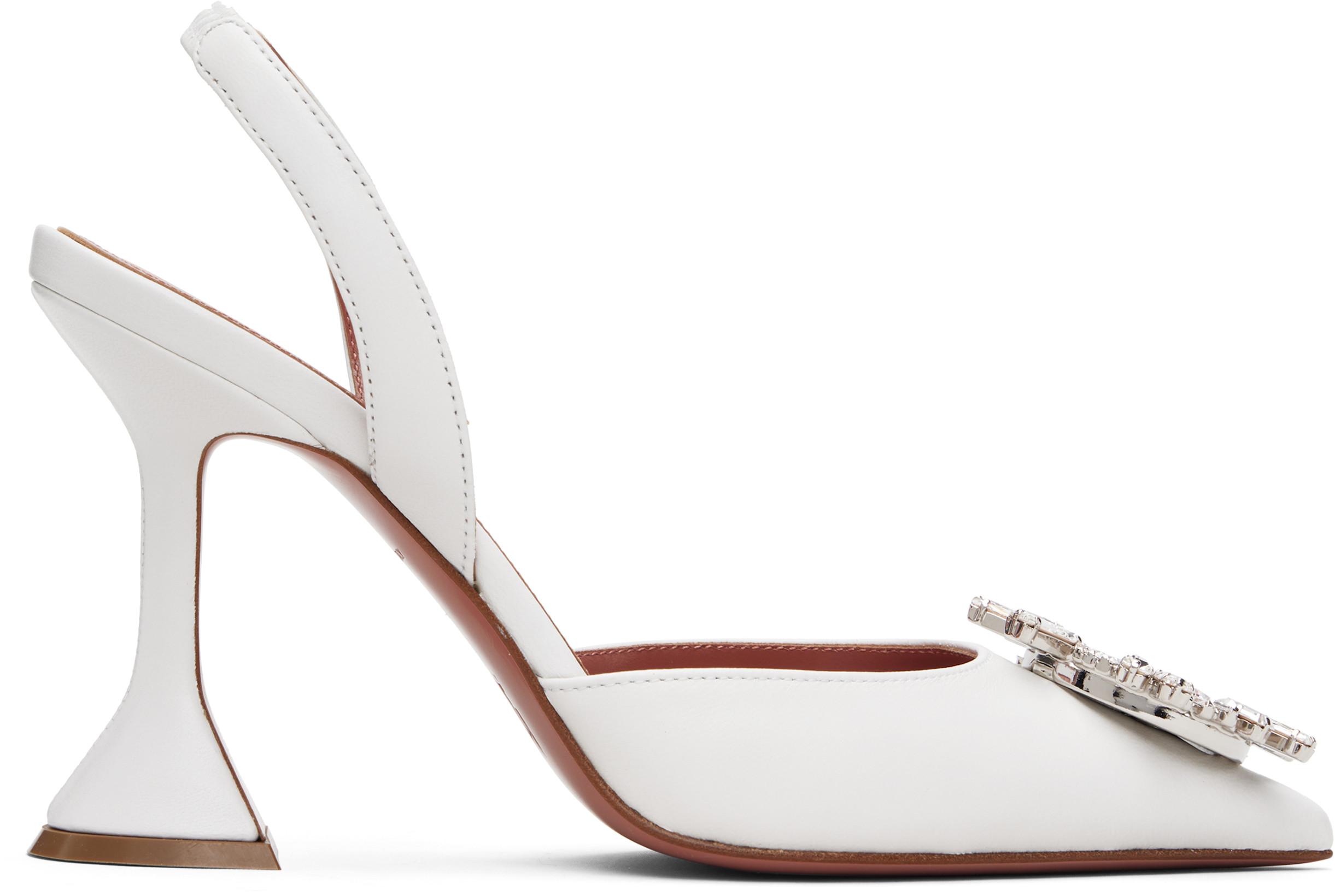 White Begum Sling 95 Heels by AMINA MUADDI