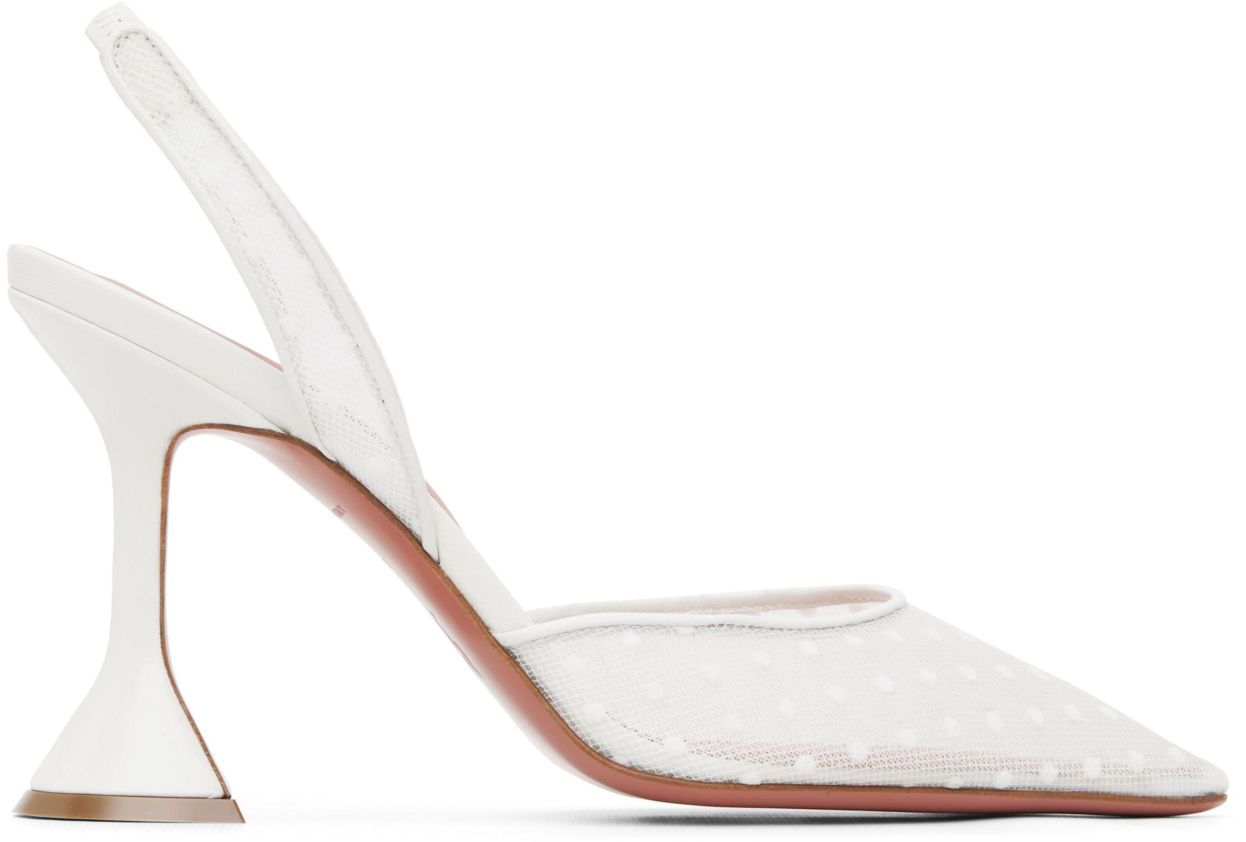 White Holli 95 Lace Sling Heels by AMINA MUADDI