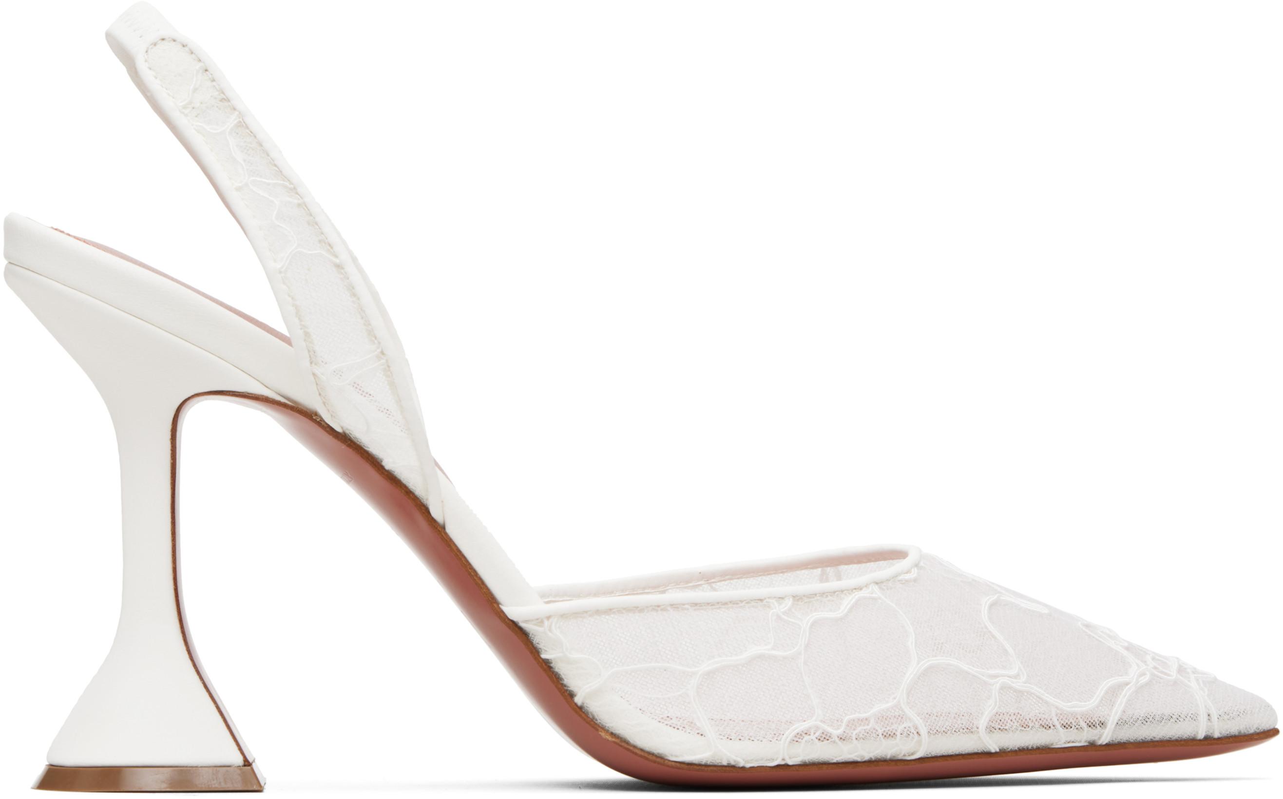 White Holli Lace Sling 95 Heels by AMINA MUADDI