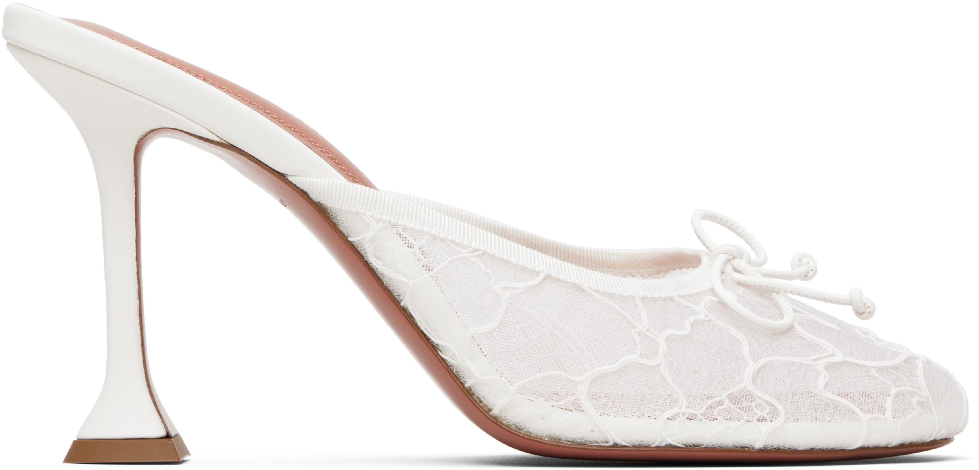 White Lila Lace Slipper 95 Heels by AMINA MUADDI