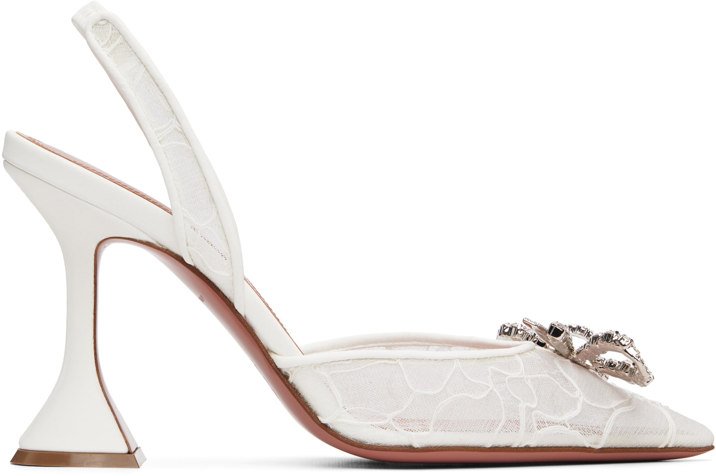 White Rosie Lace Sling 95 Heels by AMINA MUADDI