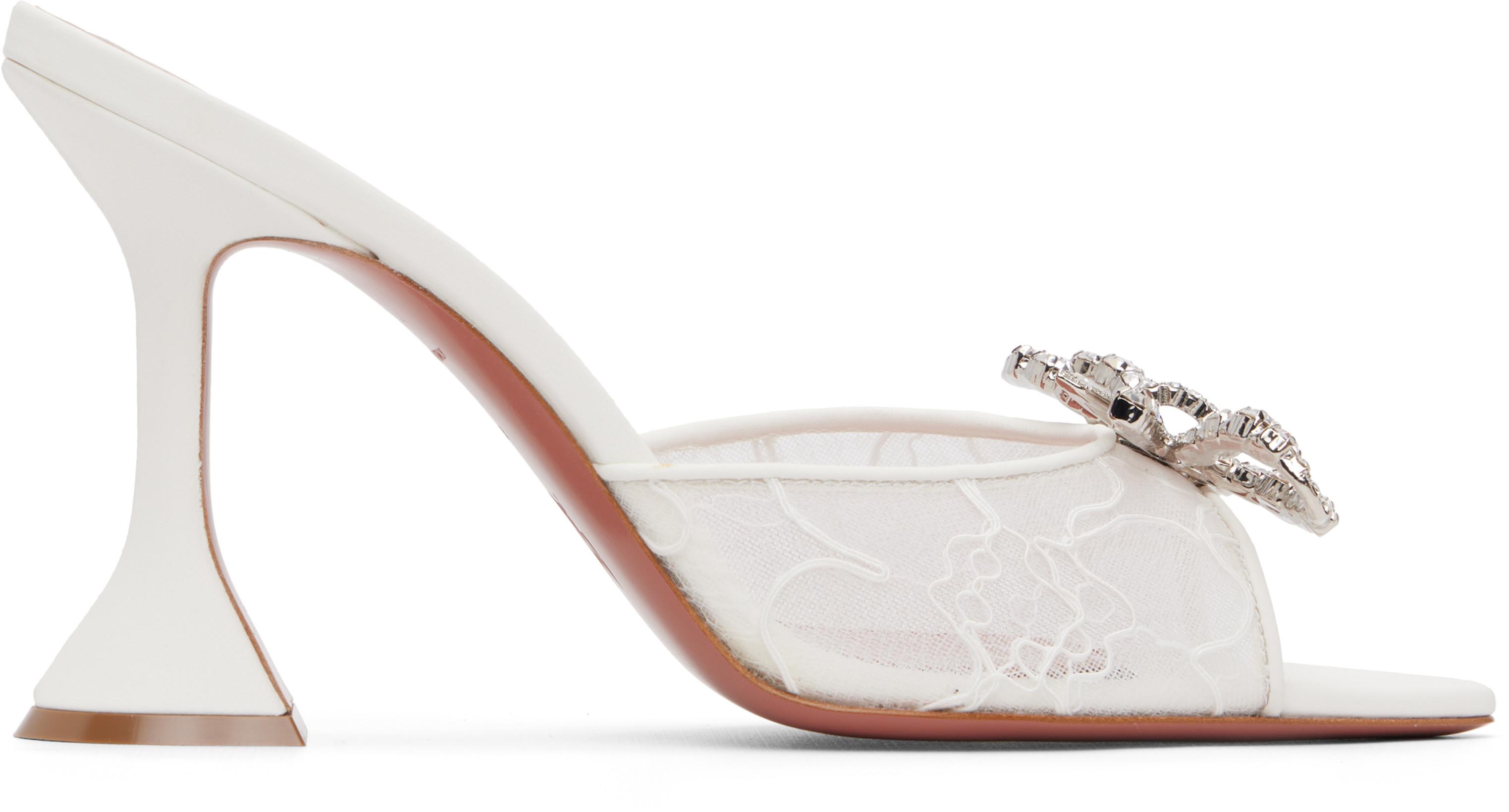 White Rosie Lace Slipper 95 Heeled Sandals by AMINA MUADDI