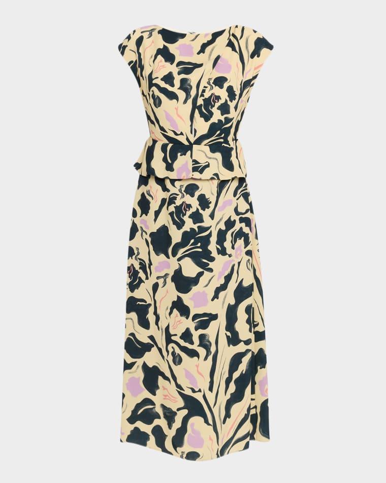 Caitlin Floral Silk Short-Sleeve Peplum Midi Dress by AMIR TAGHI