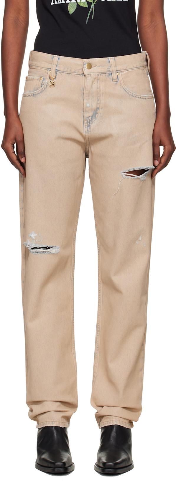 Beige Straight Ripped Jeans by AMIRI
