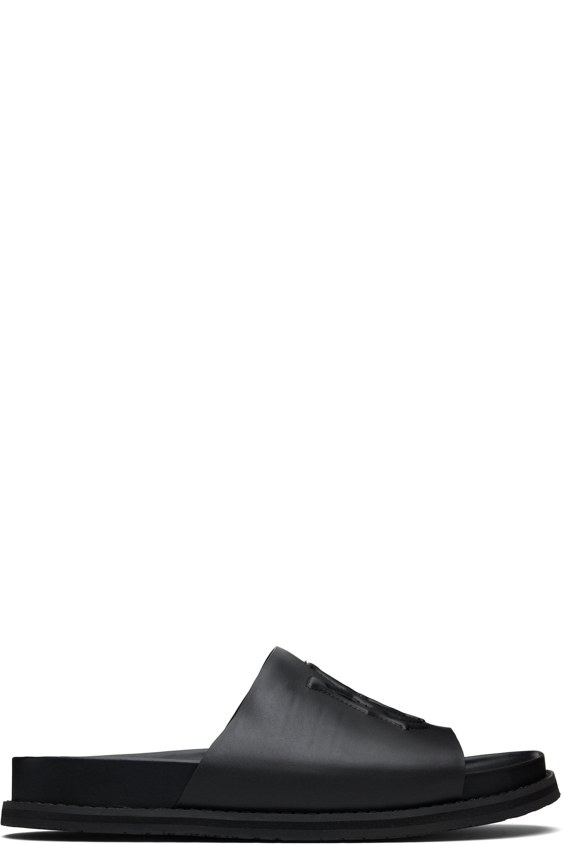 Black MA Leather Pool Slides by AMIRI