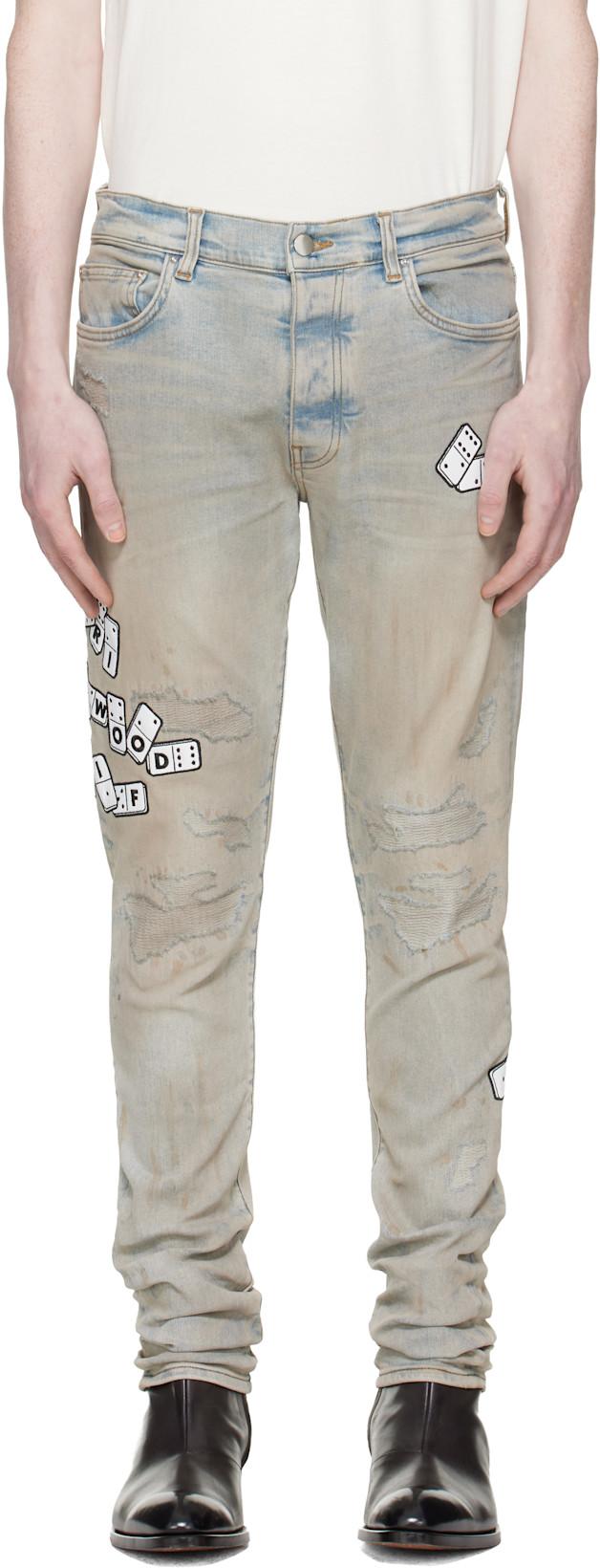 Blue Domino Appliqué Skinny Jeans by AMIRI