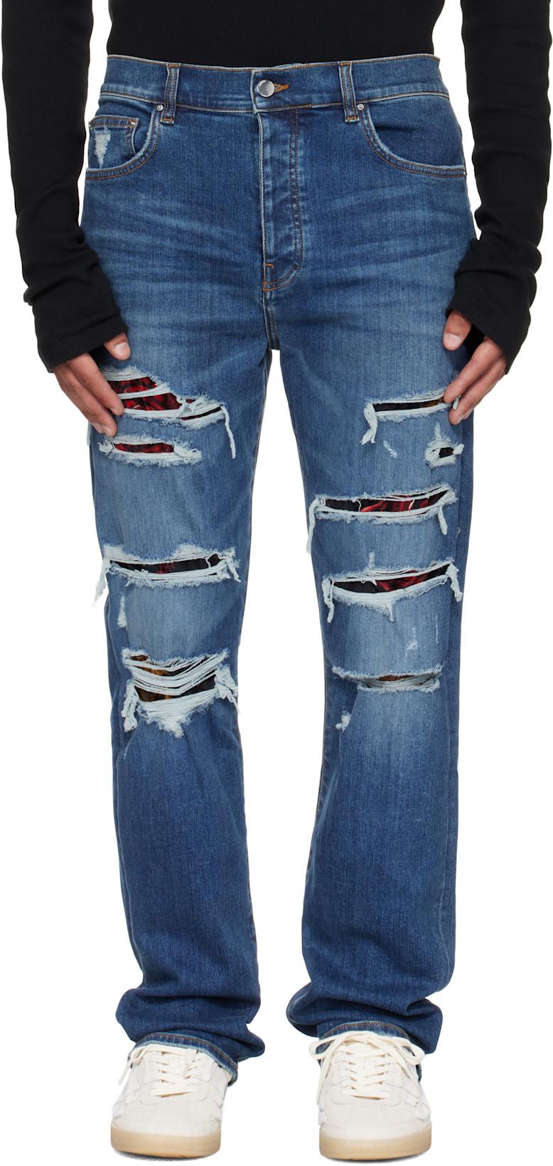 Blue Floral Velvet Slim Thrasher Jeans by AMIRI