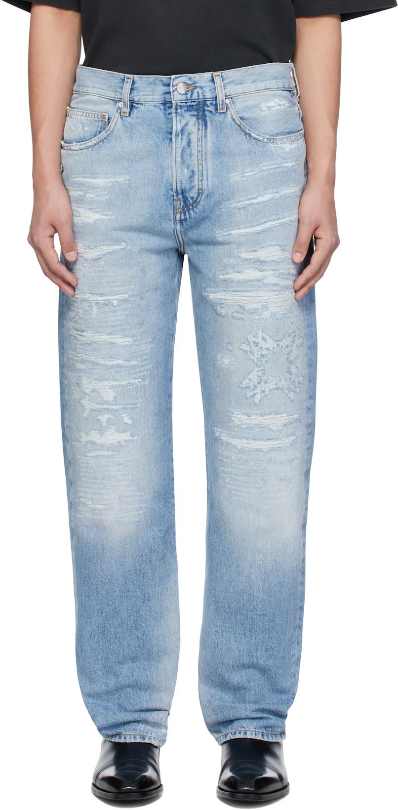 Blue 'MA' Quad Repaired Straight Jeans by AMIRI