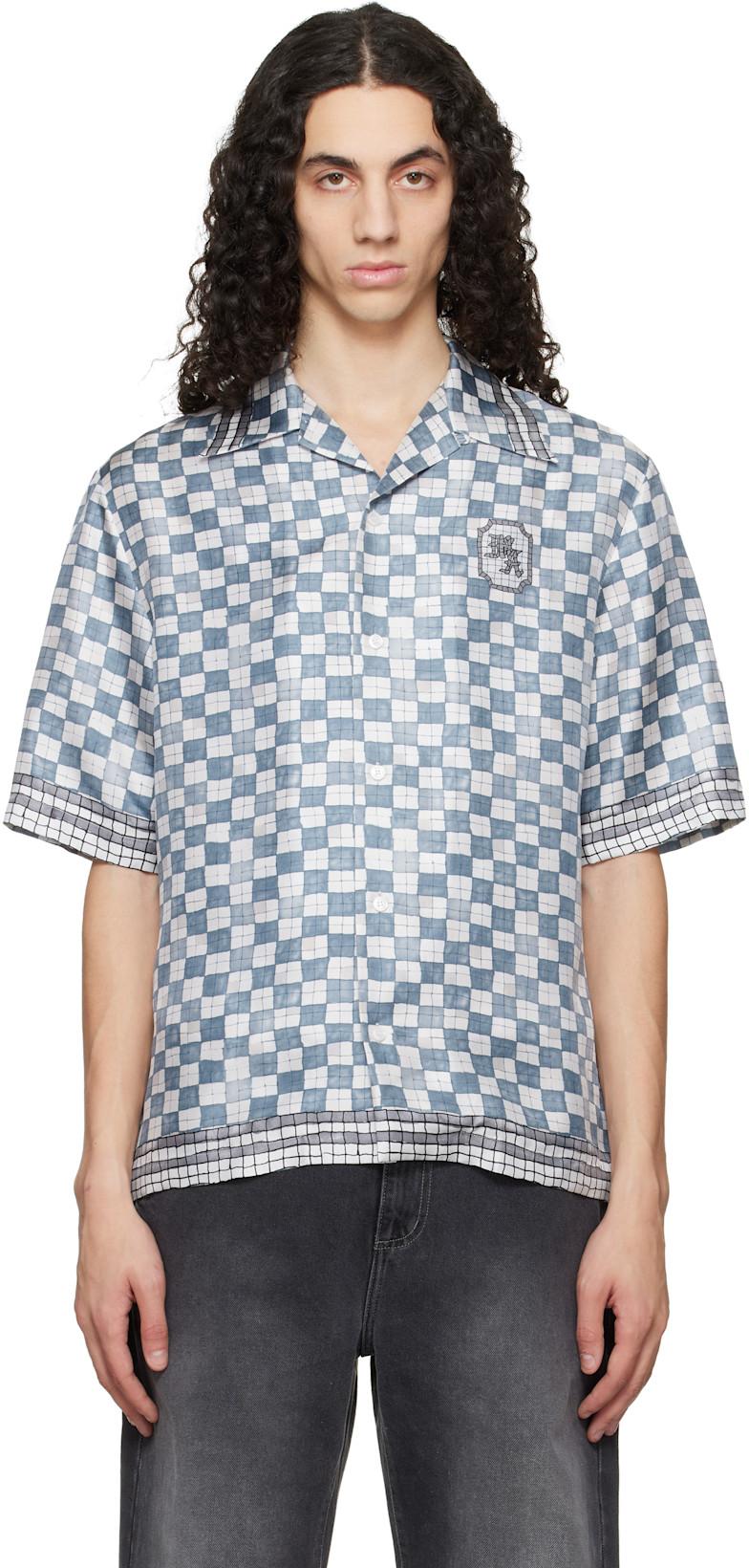 Blue & Gray MA Checkered Bowling Shirt by AMIRI