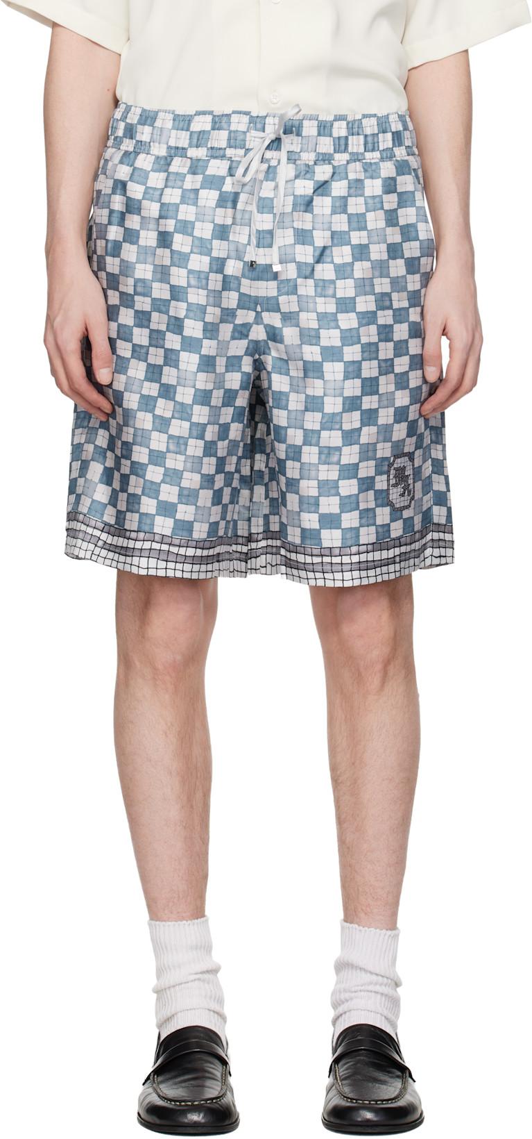 Blue & White MA Checkered Shorts by AMIRI