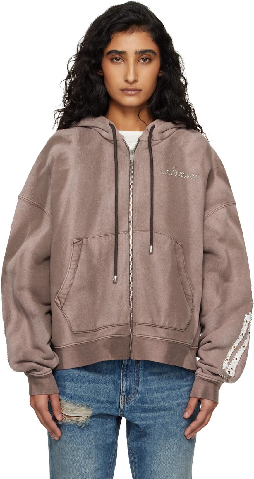 Brown Bones Studded Zip Hoodie by AMIRI
