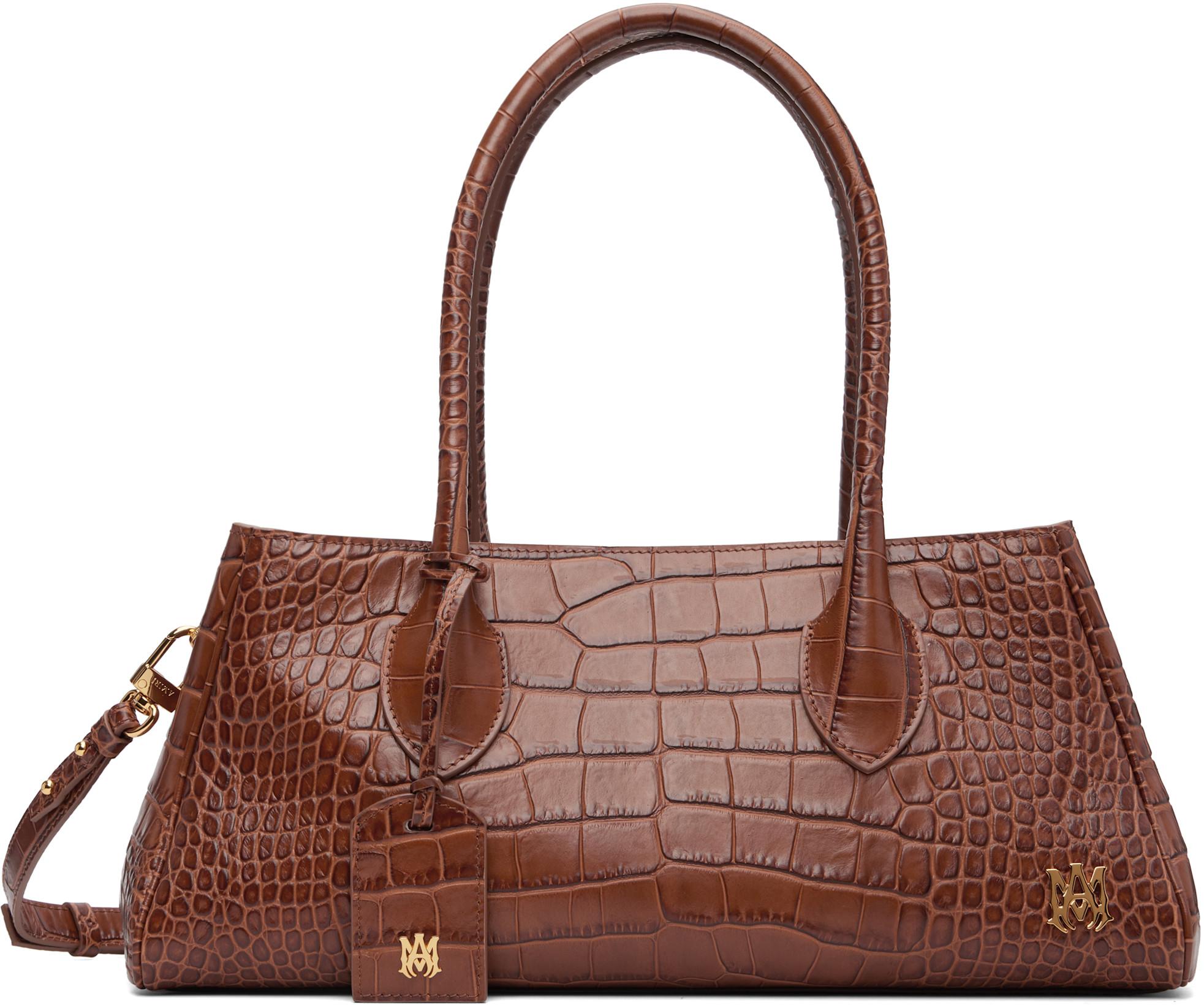 Brown Embossed Croc Honey 40 Shoulder Bag by AMIRI