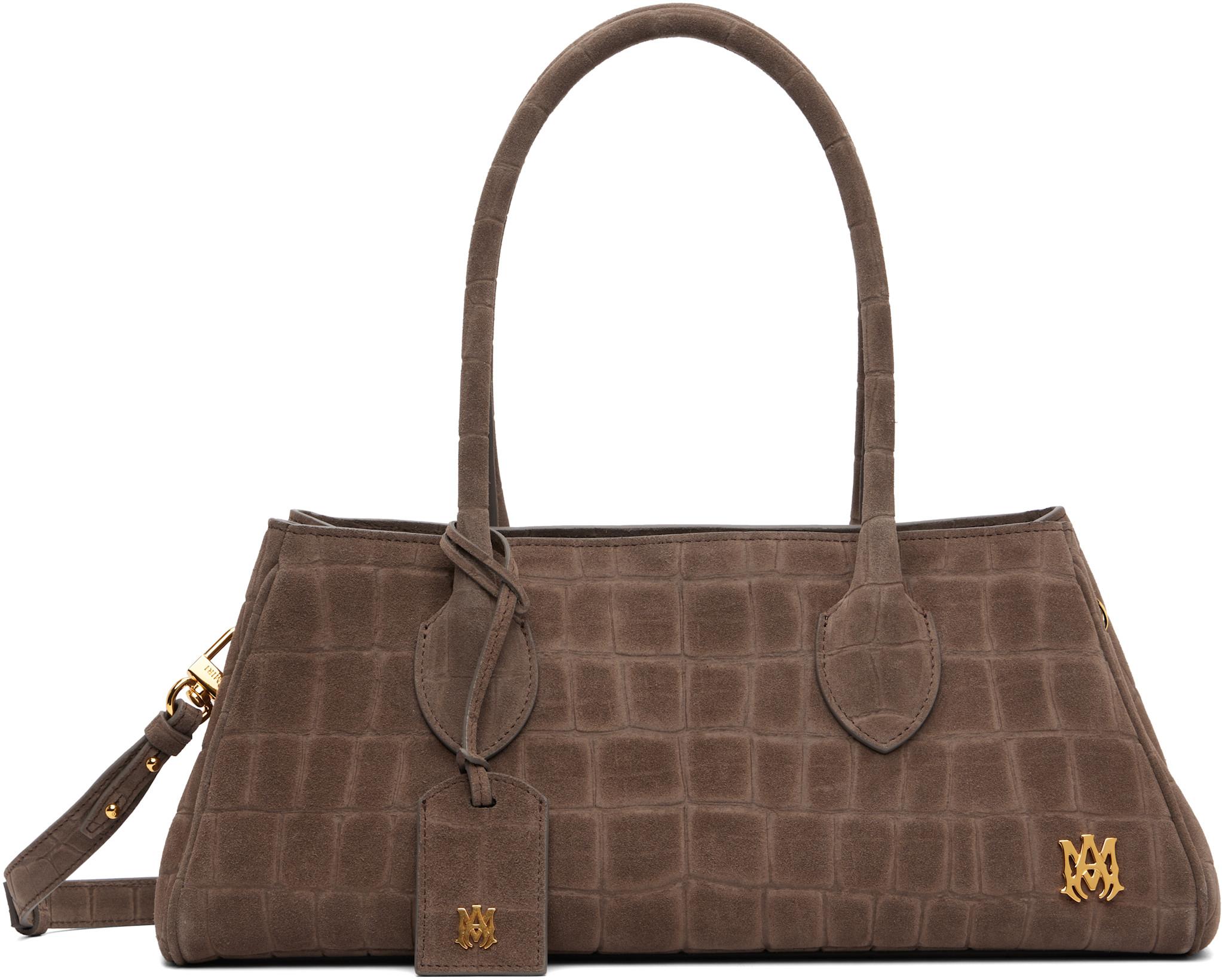 Brown Suede Croc Honey 40 Shoulder Bag by AMIRI