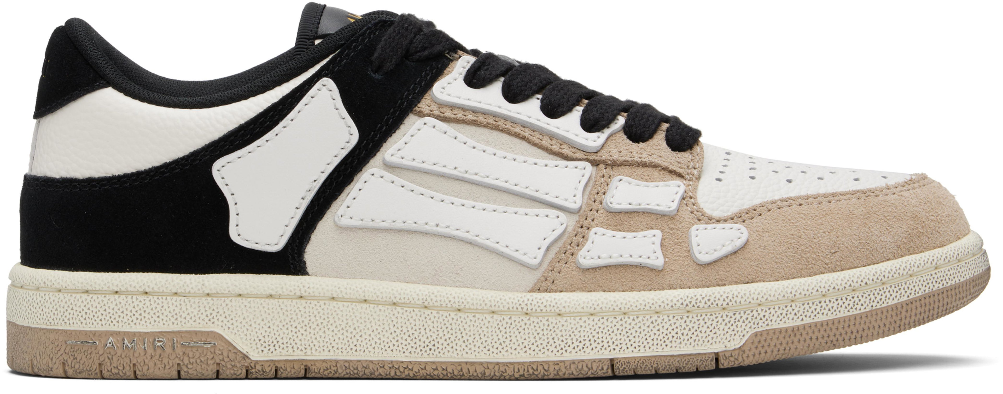 Brown & White Distressed Skel Top Low Sneakers by AMIRI