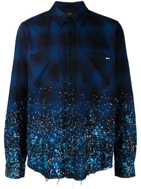 CRYSTAL PAINTER FLANNEL Casual Button-Down Shirts "Blue" by AMIRI