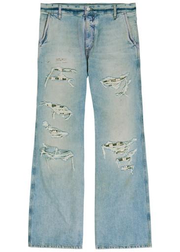 Checkered Repair distressed bootcut jeans by AMIRI