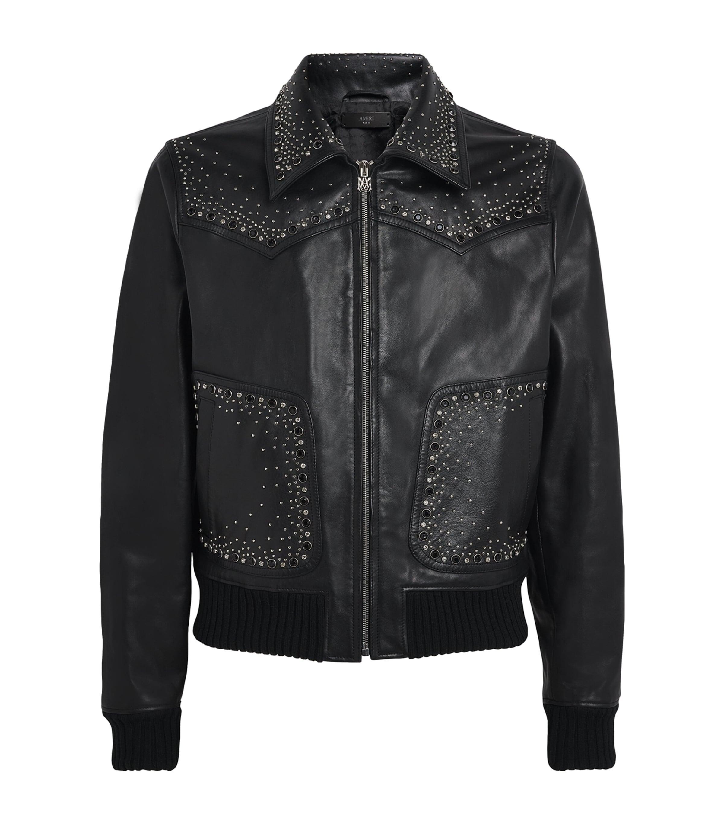 Crystal-Embellished Leather Jacket by AMIRI