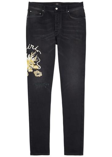 Dragon Repair embroidered slim-leg jeans by AMIRI