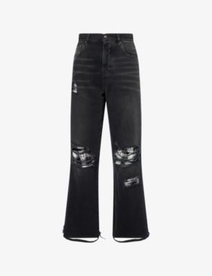 Flannel Repair Baggy Denim Jeans by AMIRI