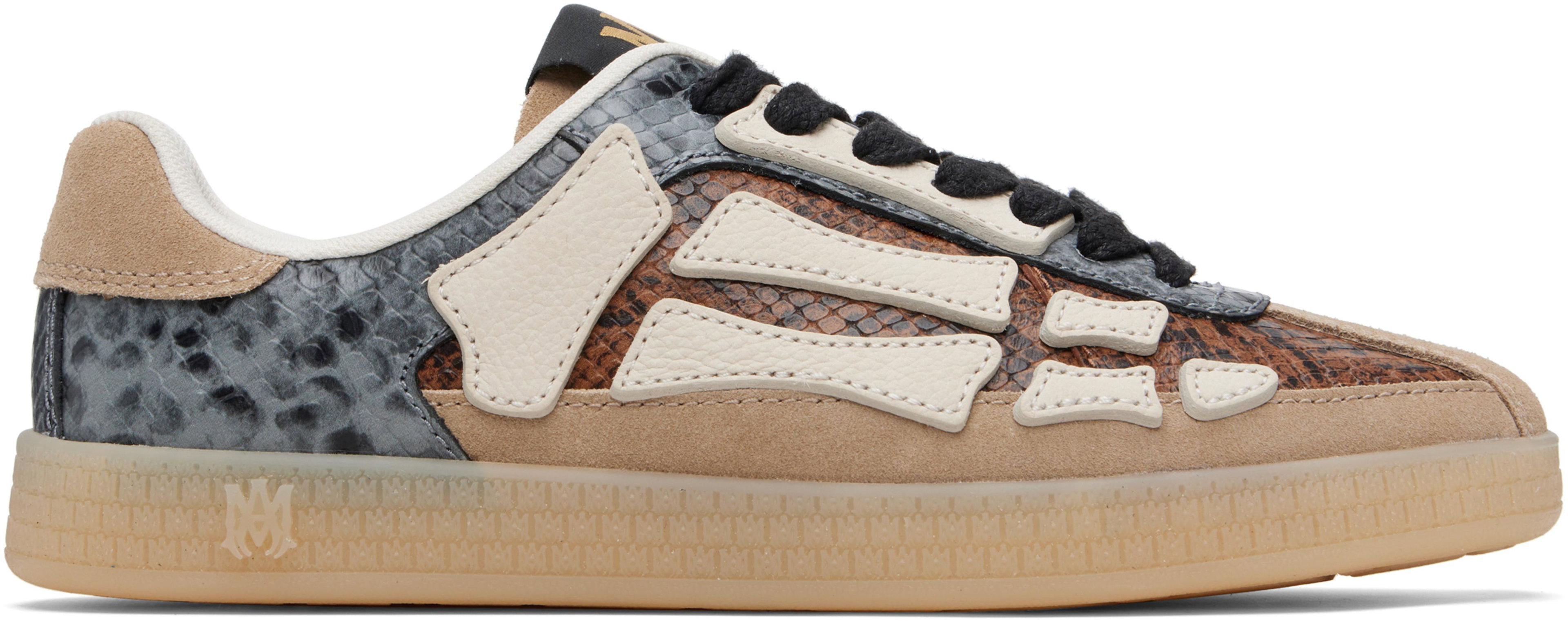 Gray & Brown Snake Pacific Bones Sneakers by AMIRI