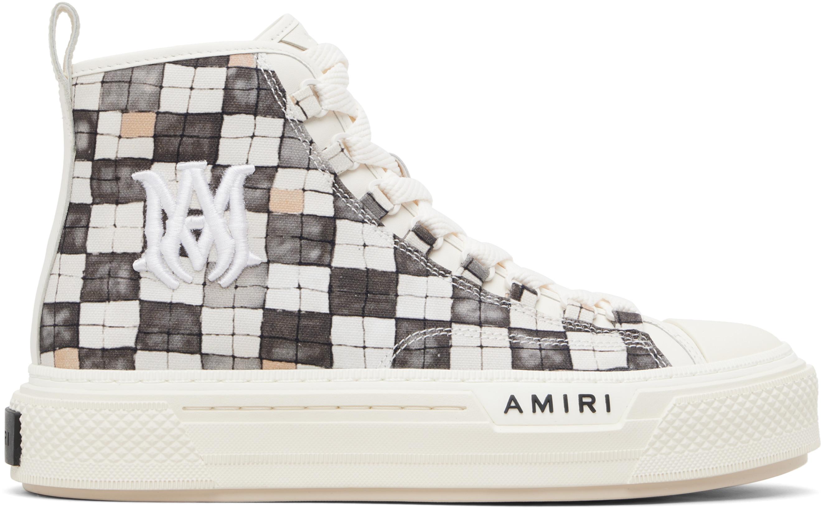 Gray & White Checkered Court Hi Sneakers by AMIRI